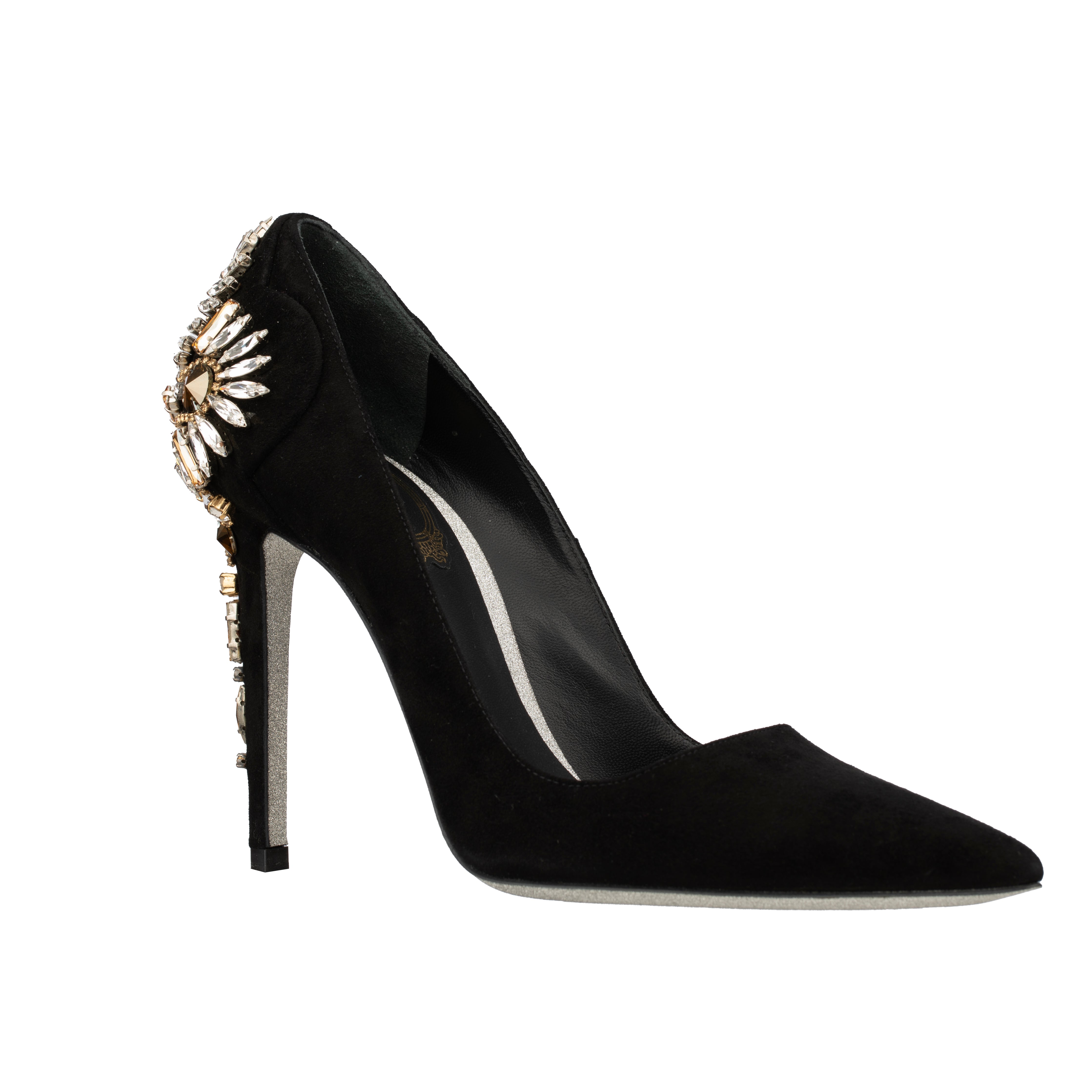 Rene Caovilla Black Suede Pumps with Crystal Embellishment - Size | 38 IT