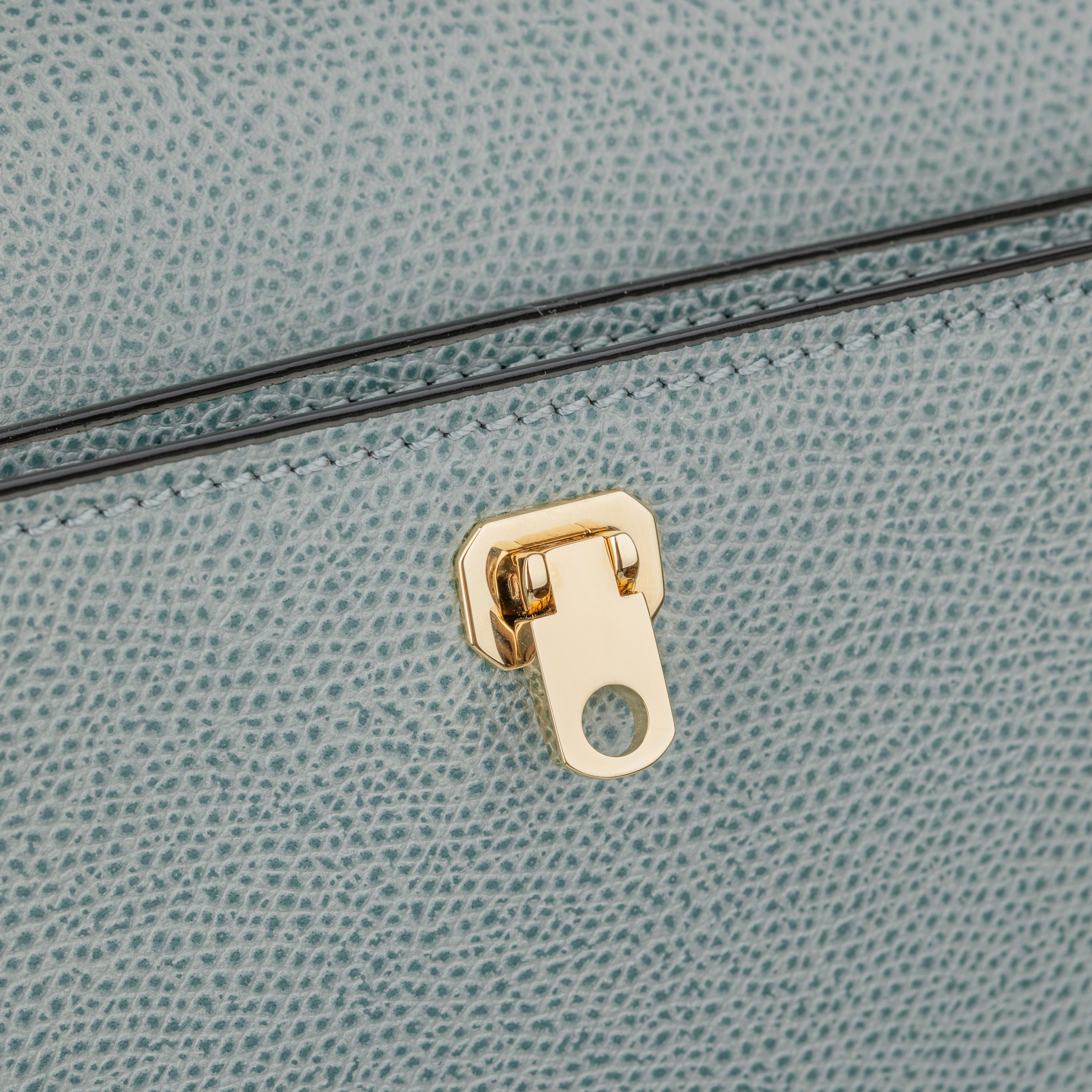 Valextra Brera Smokey Blue Grained Leather Medium Top Handle with Gold Tone Hardware