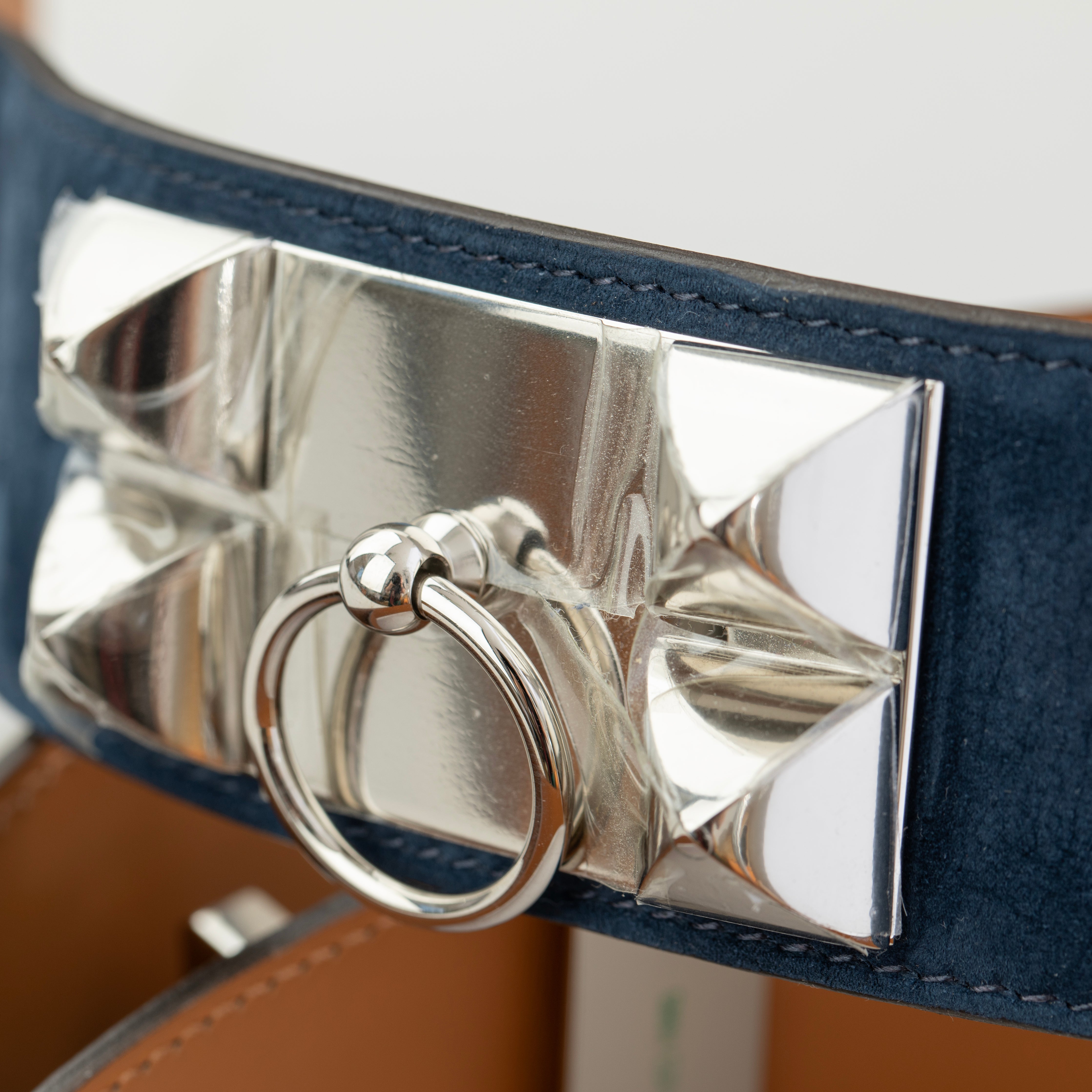 Hermes Collier De Chien Blue Indigo Suede Leather Medor Belt Palladium Hardware