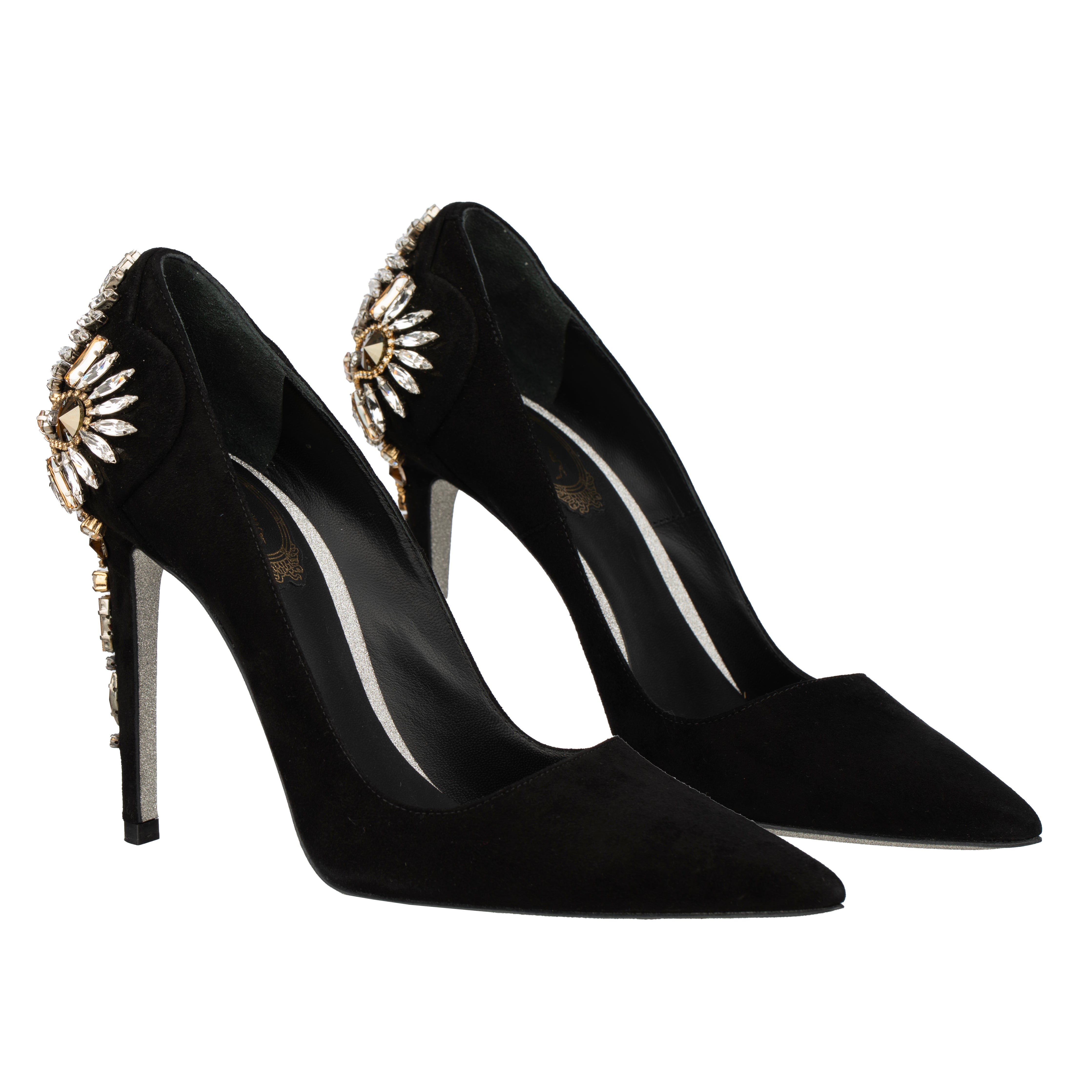 Rene Caovilla Black Suede Pumps with Crystal Embellishment - Size | 38 IT