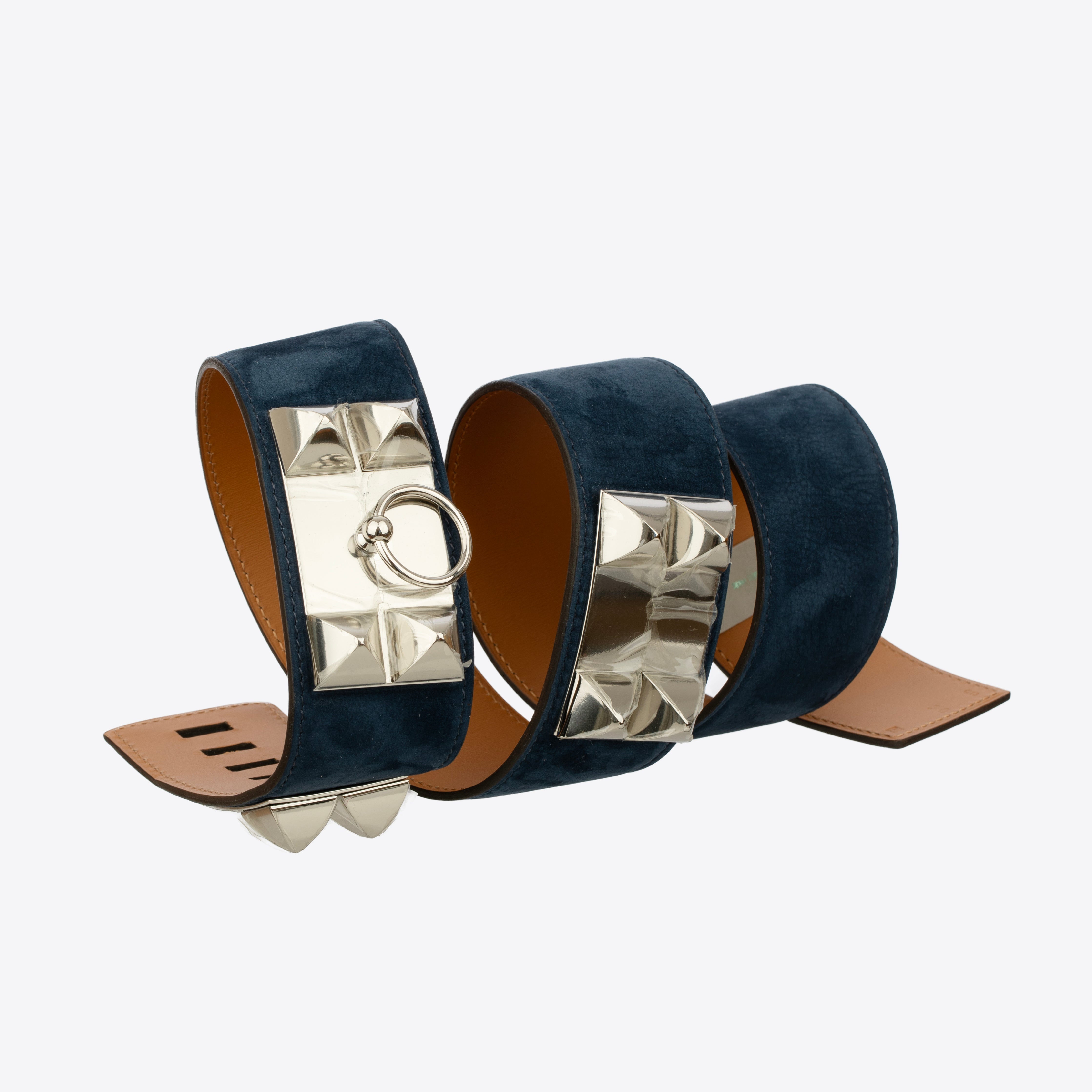 Hermes Collier De Chien Blue Indigo Suede Leather Medor Belt Palladium Hardware