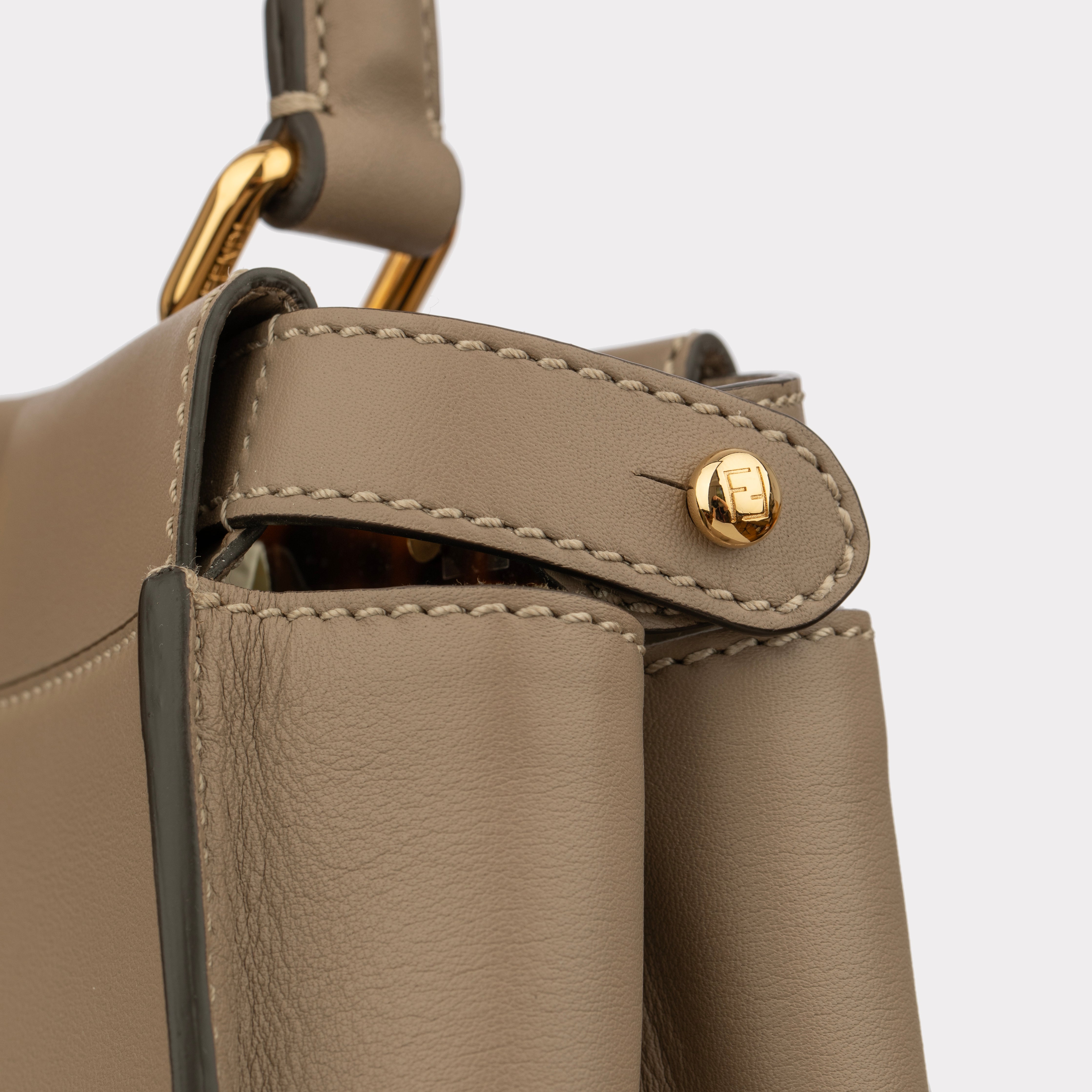 Fendi Medium Peekaboo Bag In Taupe Leather With Gold Hardware