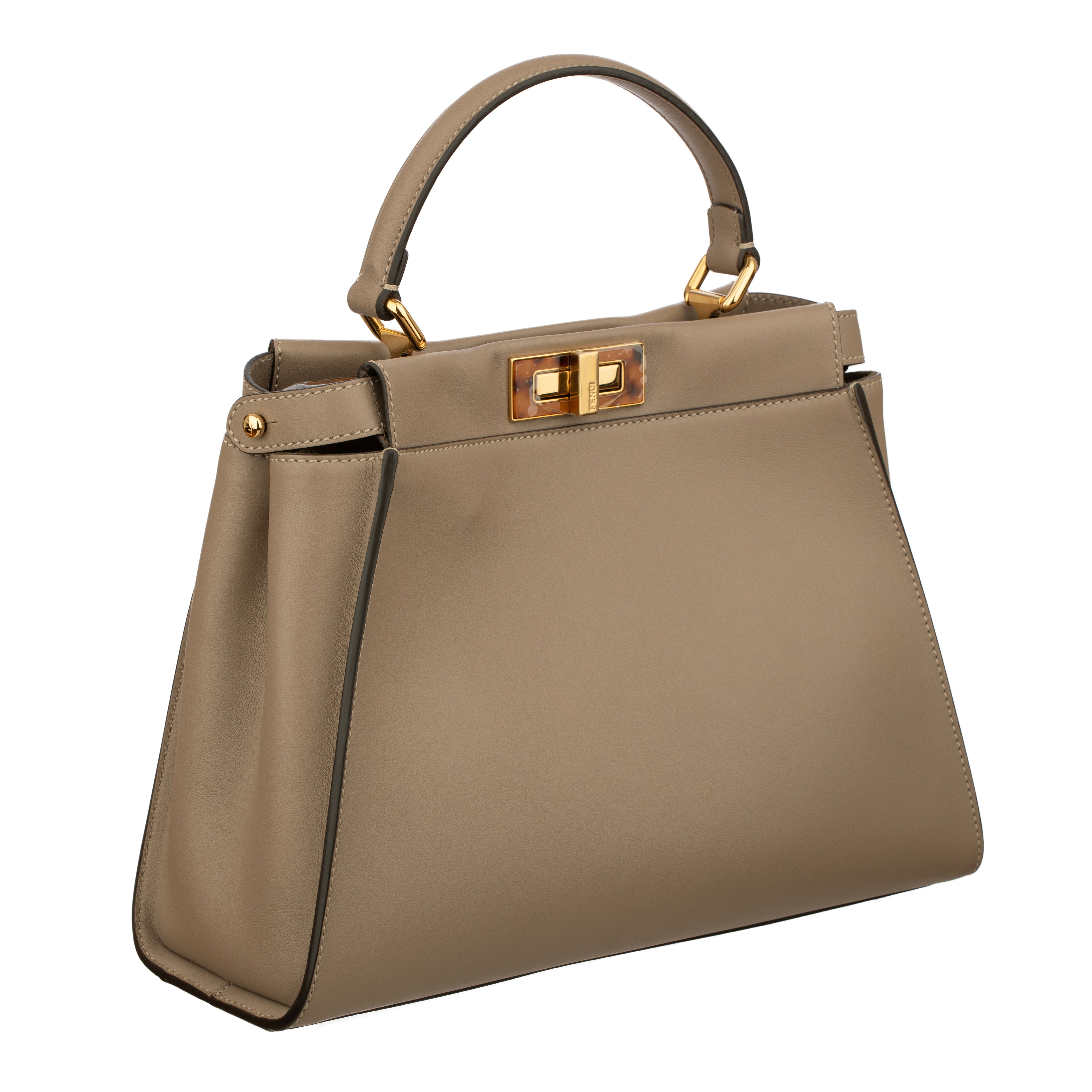 Fendi Medium Peekaboo Bag In Taupe Leather With Gold Hardware