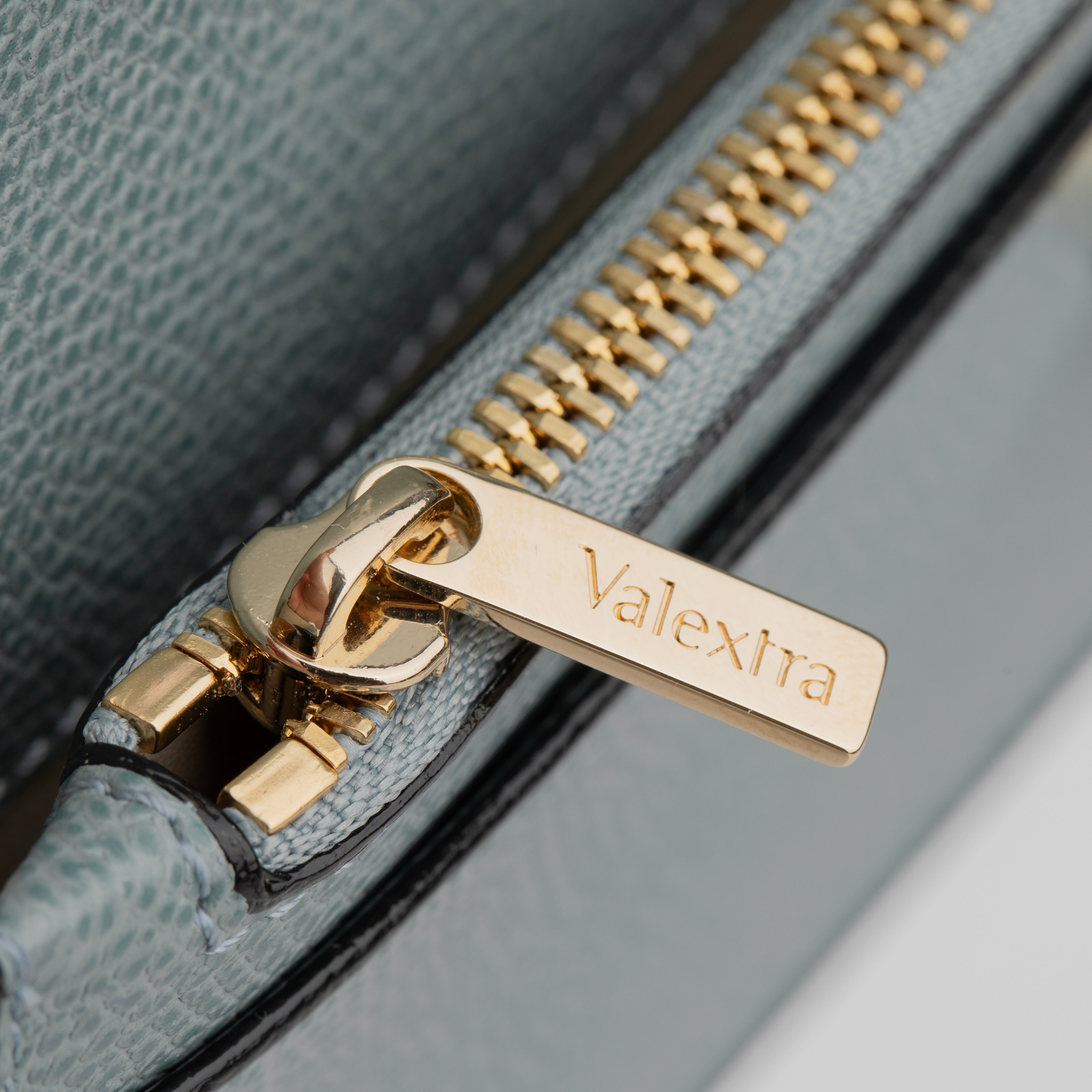 Brera Purse Wallet Smokey Blue Grained Leather Gold Tone Hardware