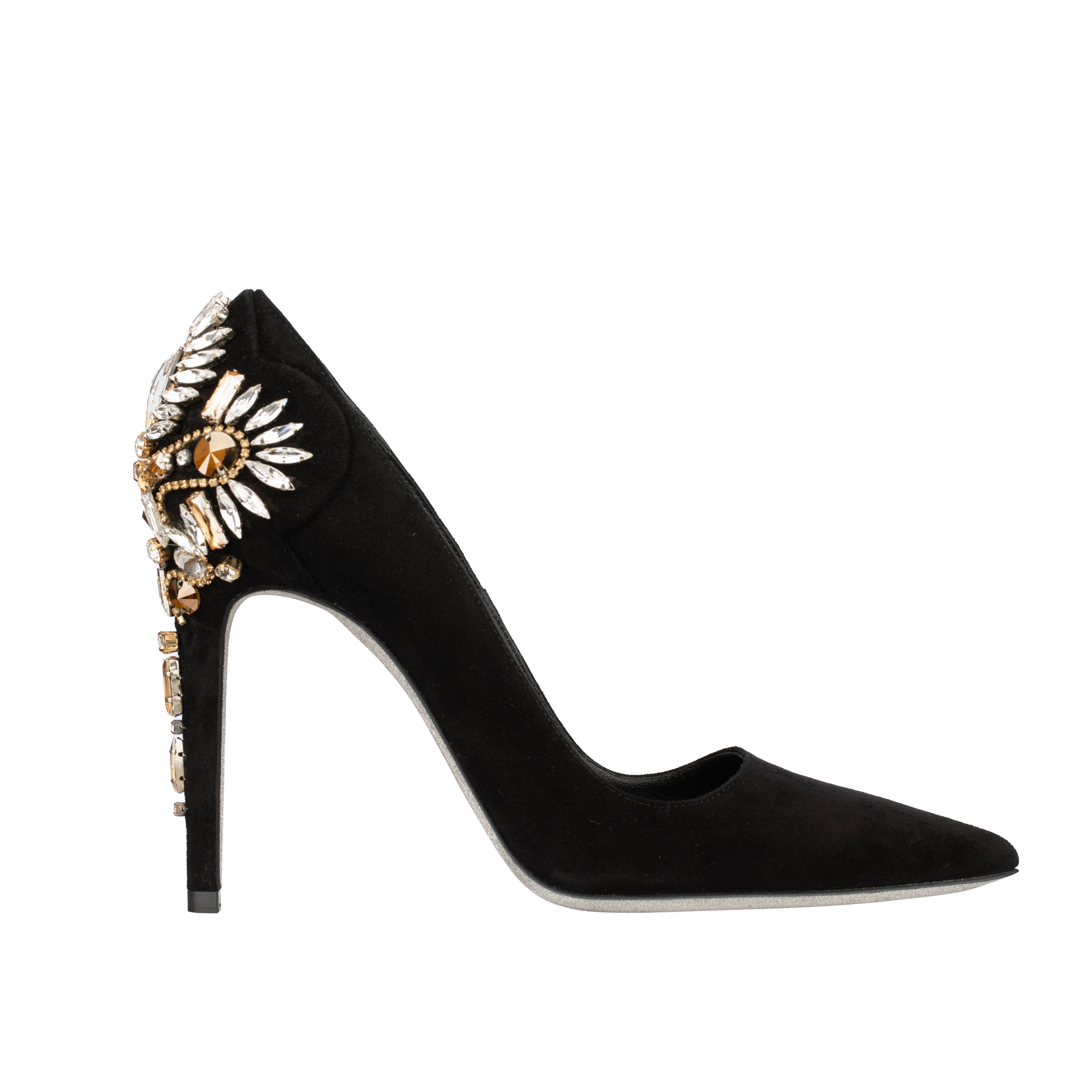 Rene Caovilla Black Suede Pumps with Crystal Embellishment - Size | 38 IT