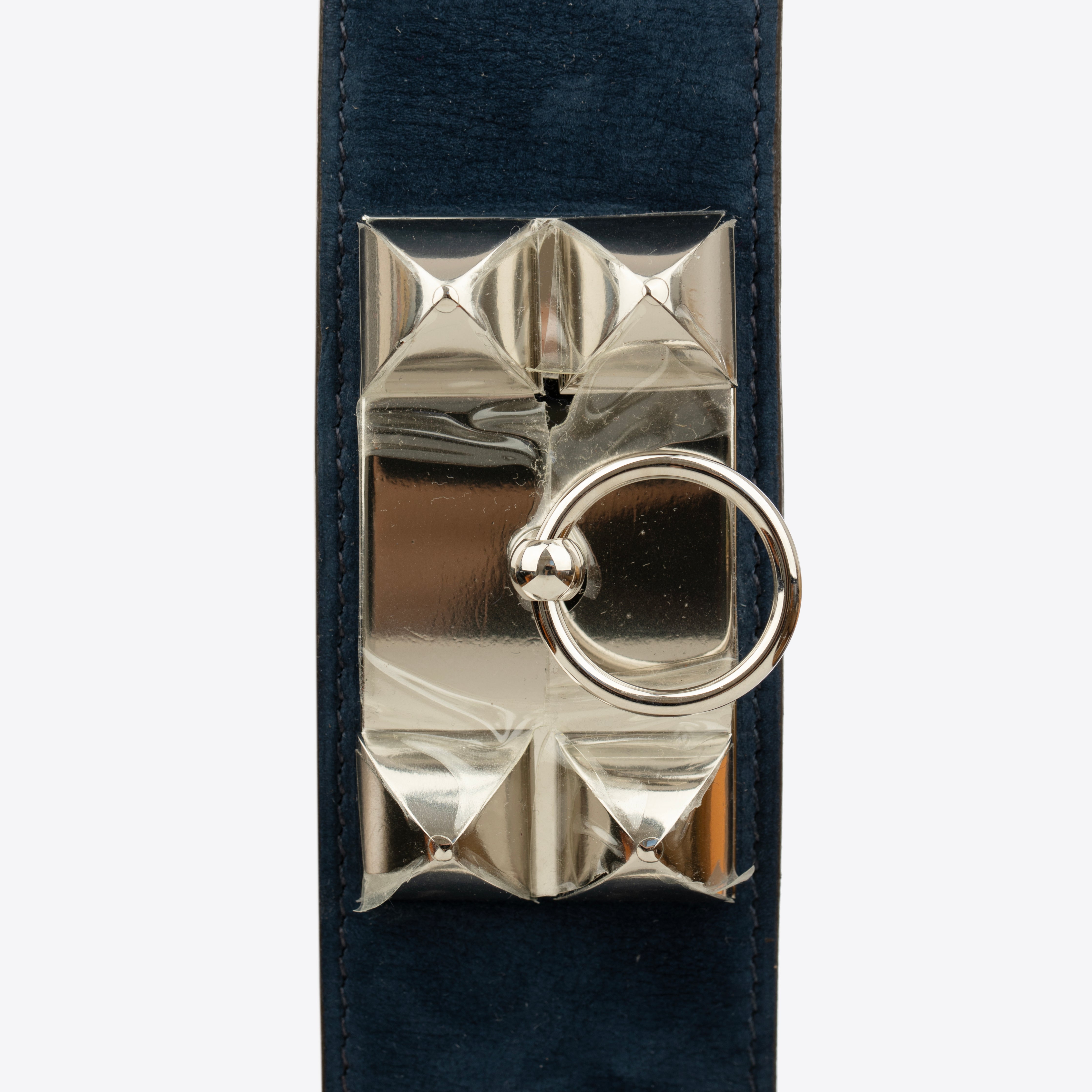 Hermes Collier De Chien Blue Indigo Suede Leather Medor Belt Palladium Hardware
