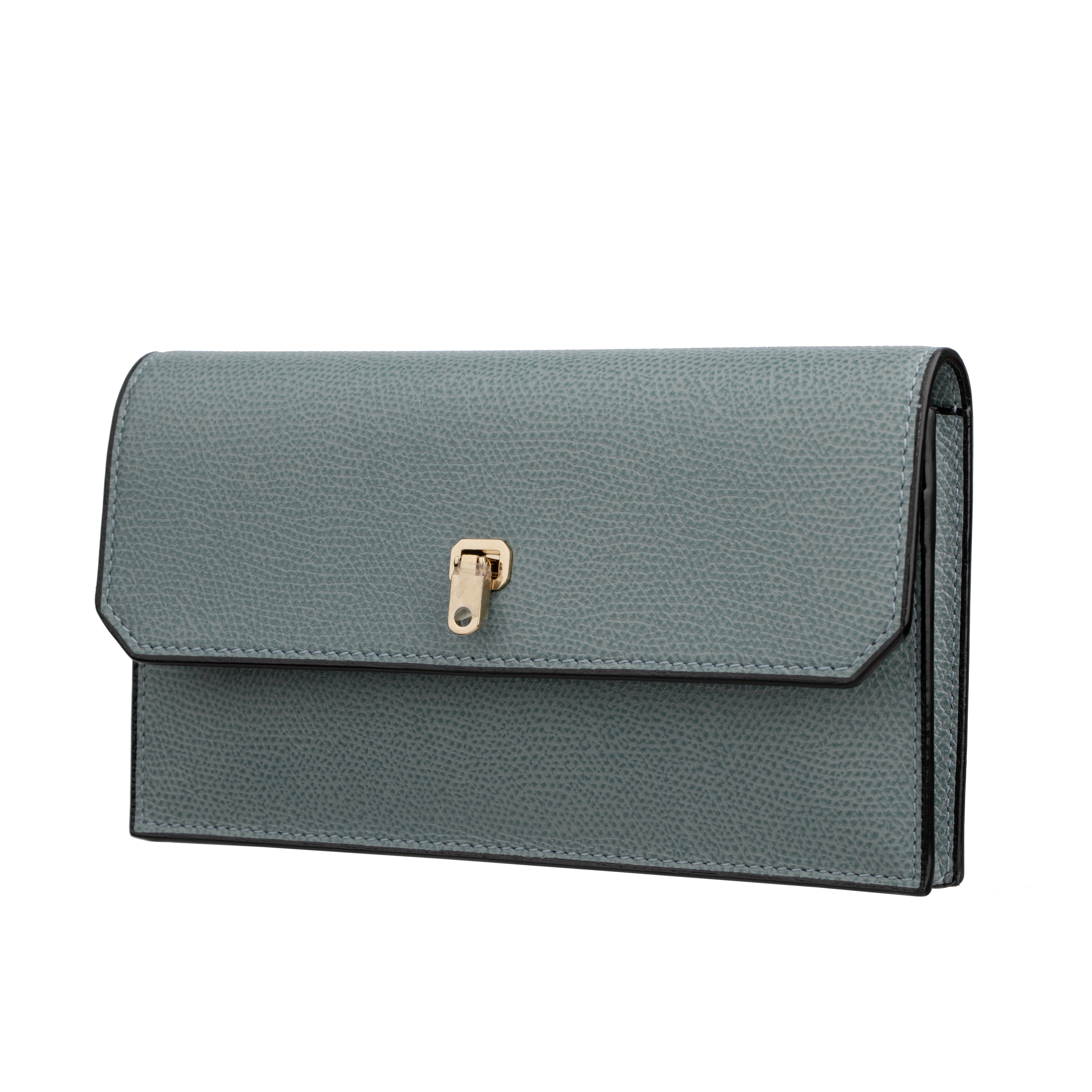 Brera Purse Wallet Smokey Blue Grained Leather Gold Tone Hardware