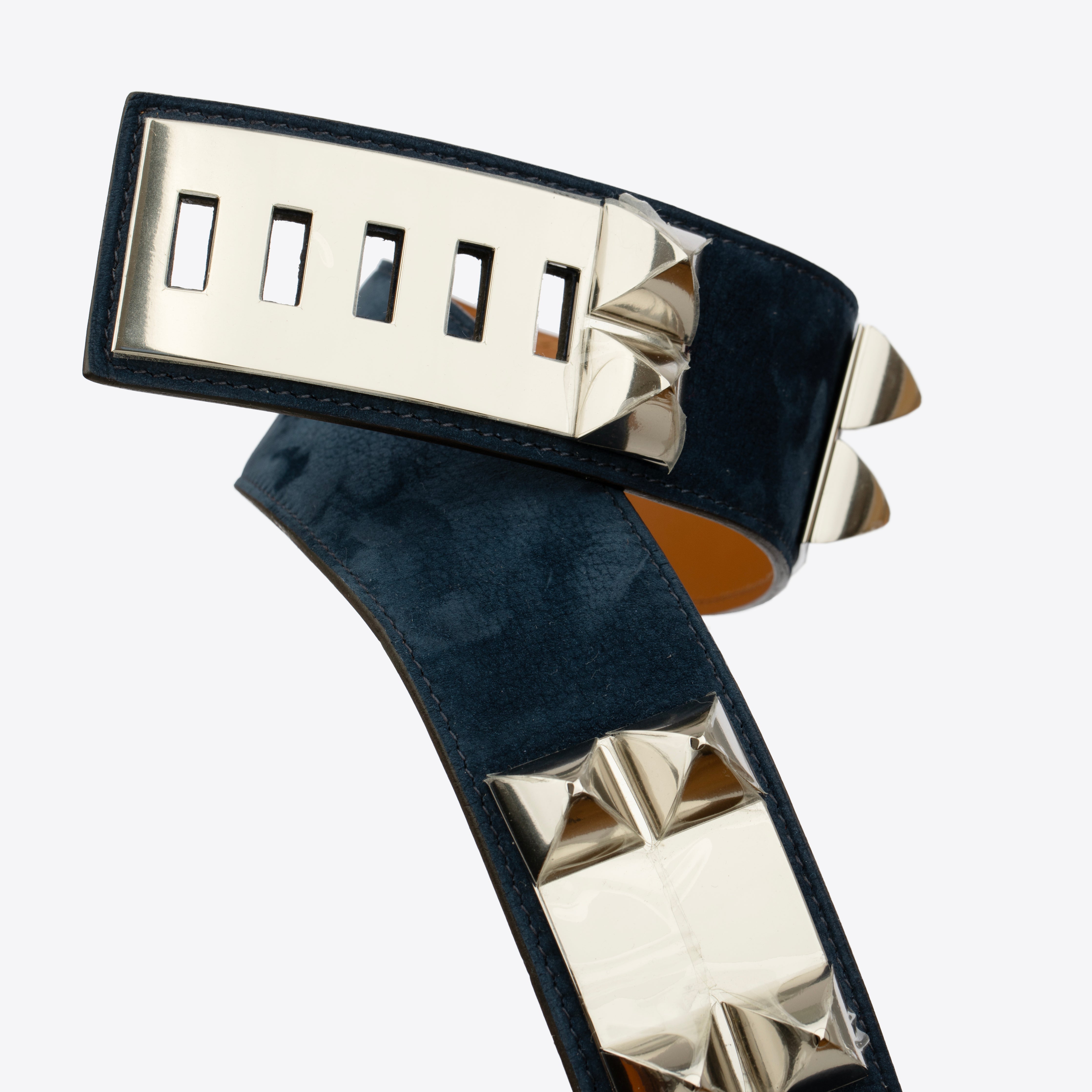 Hermes Collier De Chien Blue Indigo Suede Leather Medor Belt Palladium Hardware