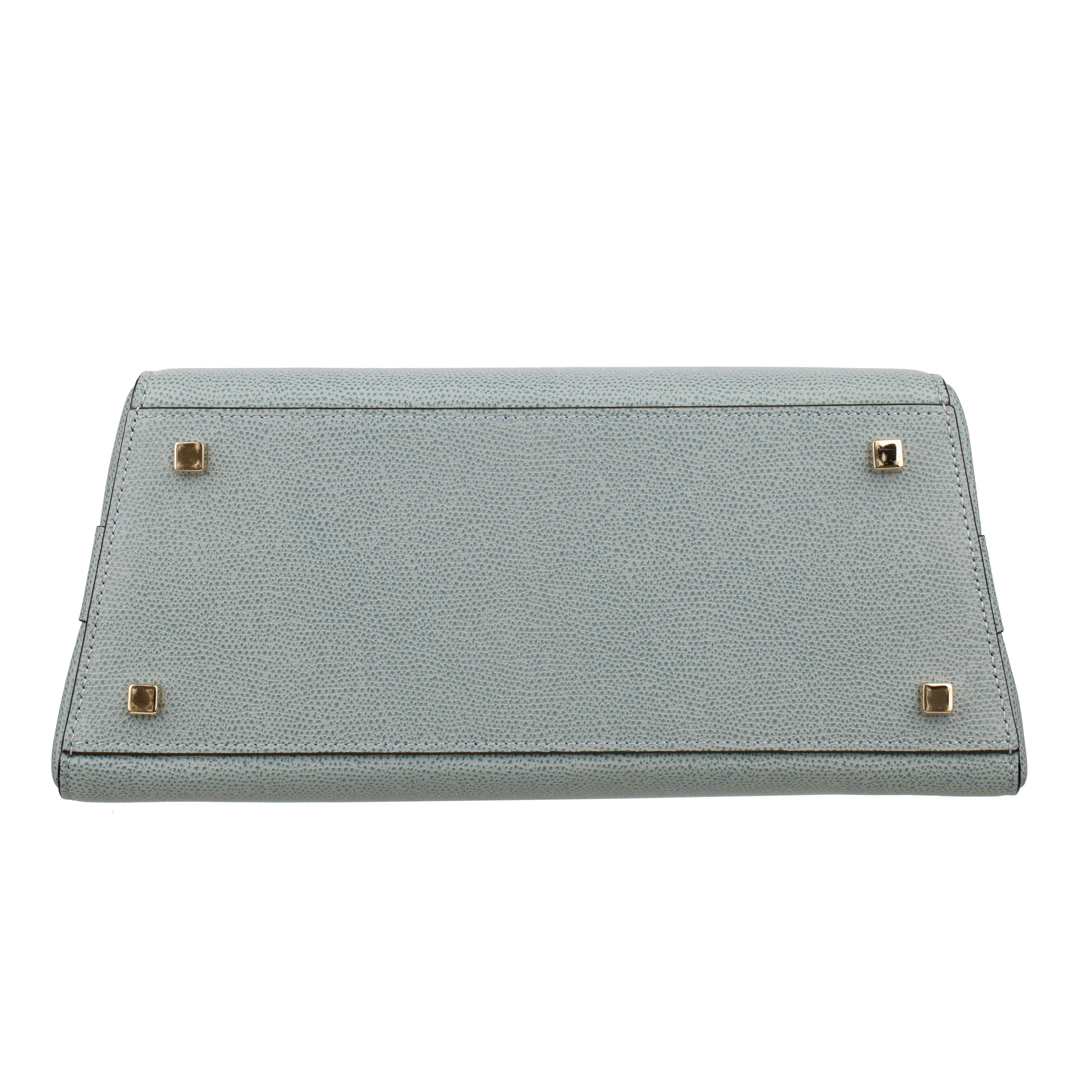 Valextra Brera Smokey Blue Grained Leather Medium Top Handle with Gold Tone Hardware