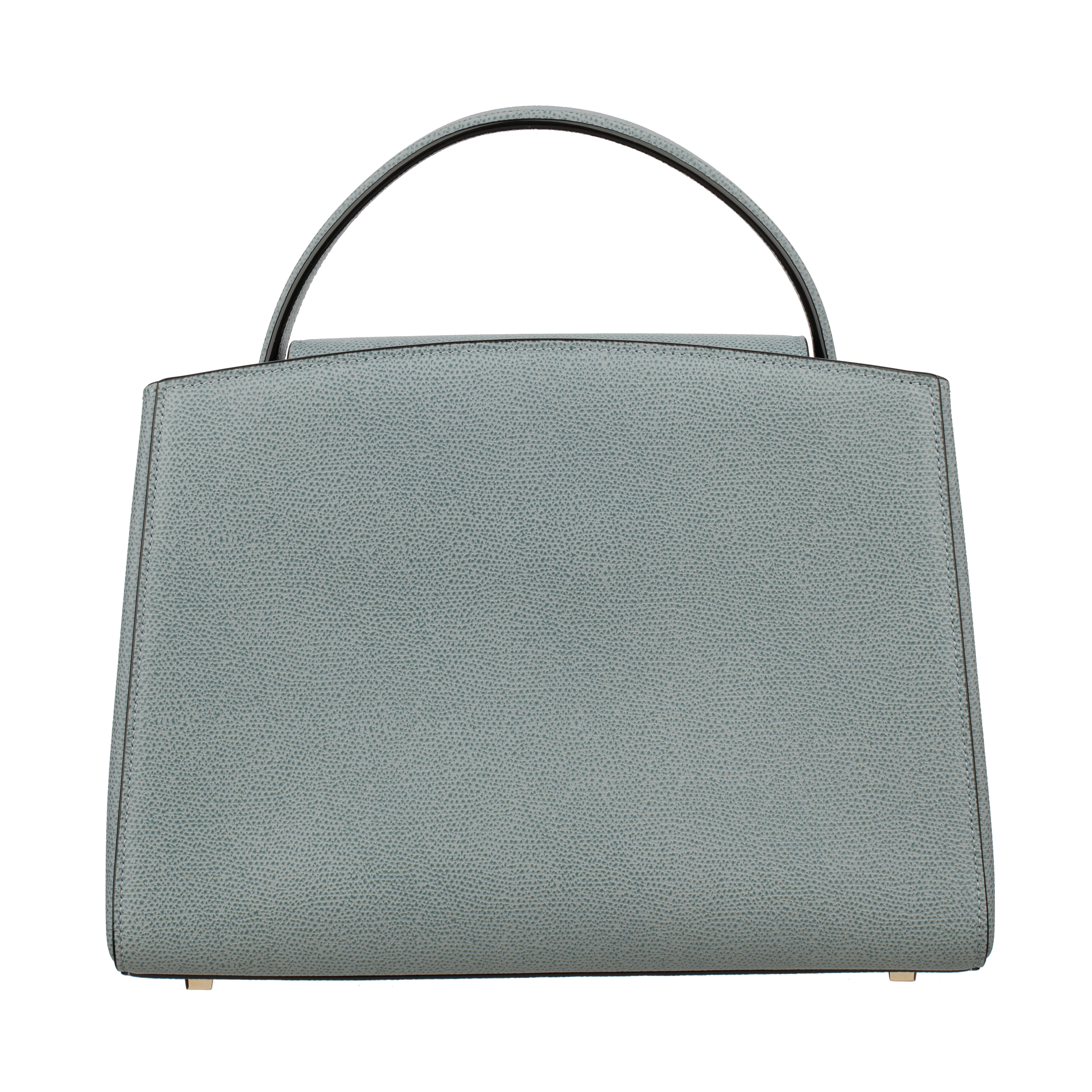 Valextra Brera Smokey Blue Grained Leather Medium Top Handle with Gold Tone Hardware