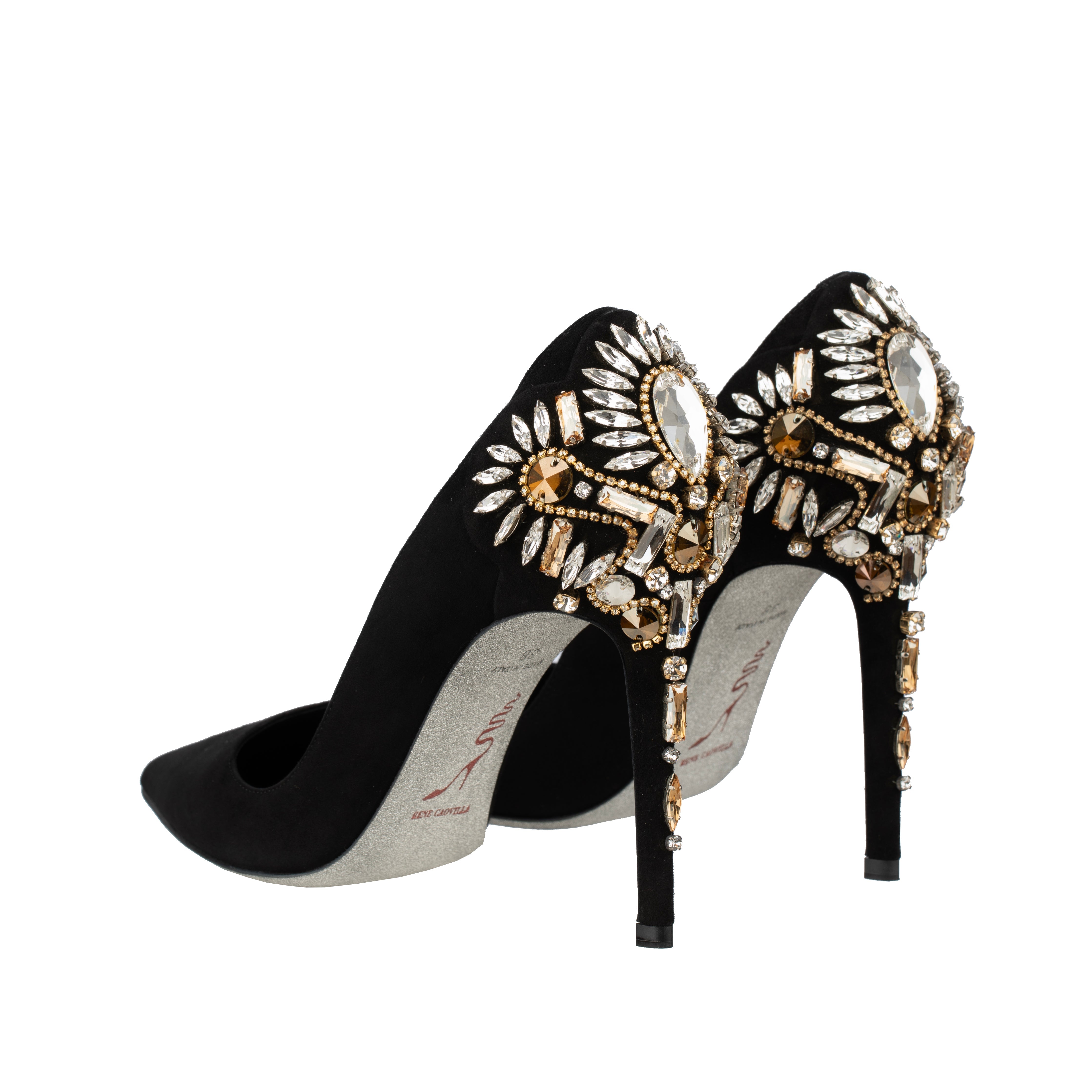 Rene Caovilla Black Suede Pumps with Crystal Embellishment - Size | 38 IT