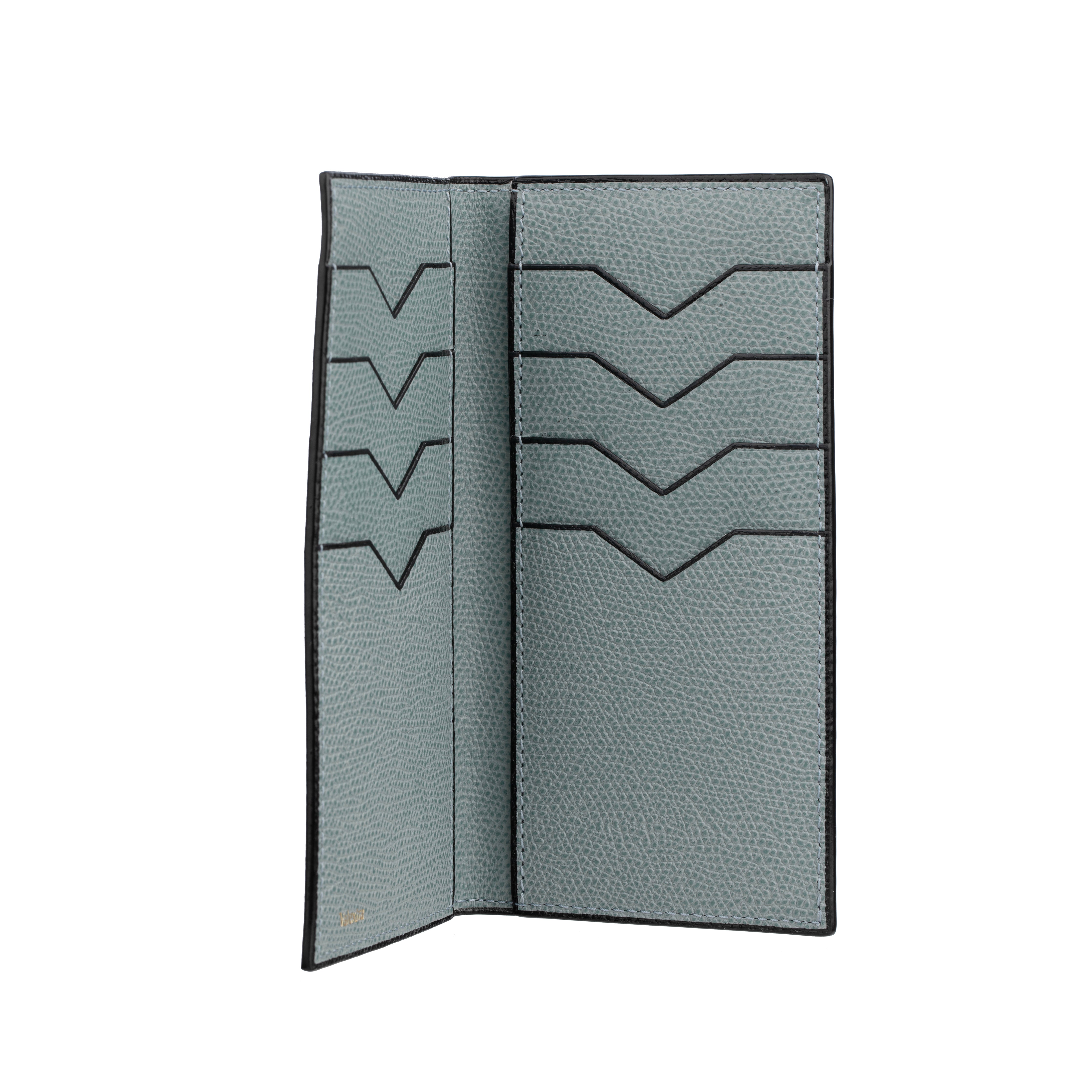 Brera Purse Wallet Smokey Blue Grained Leather Gold Tone Hardware