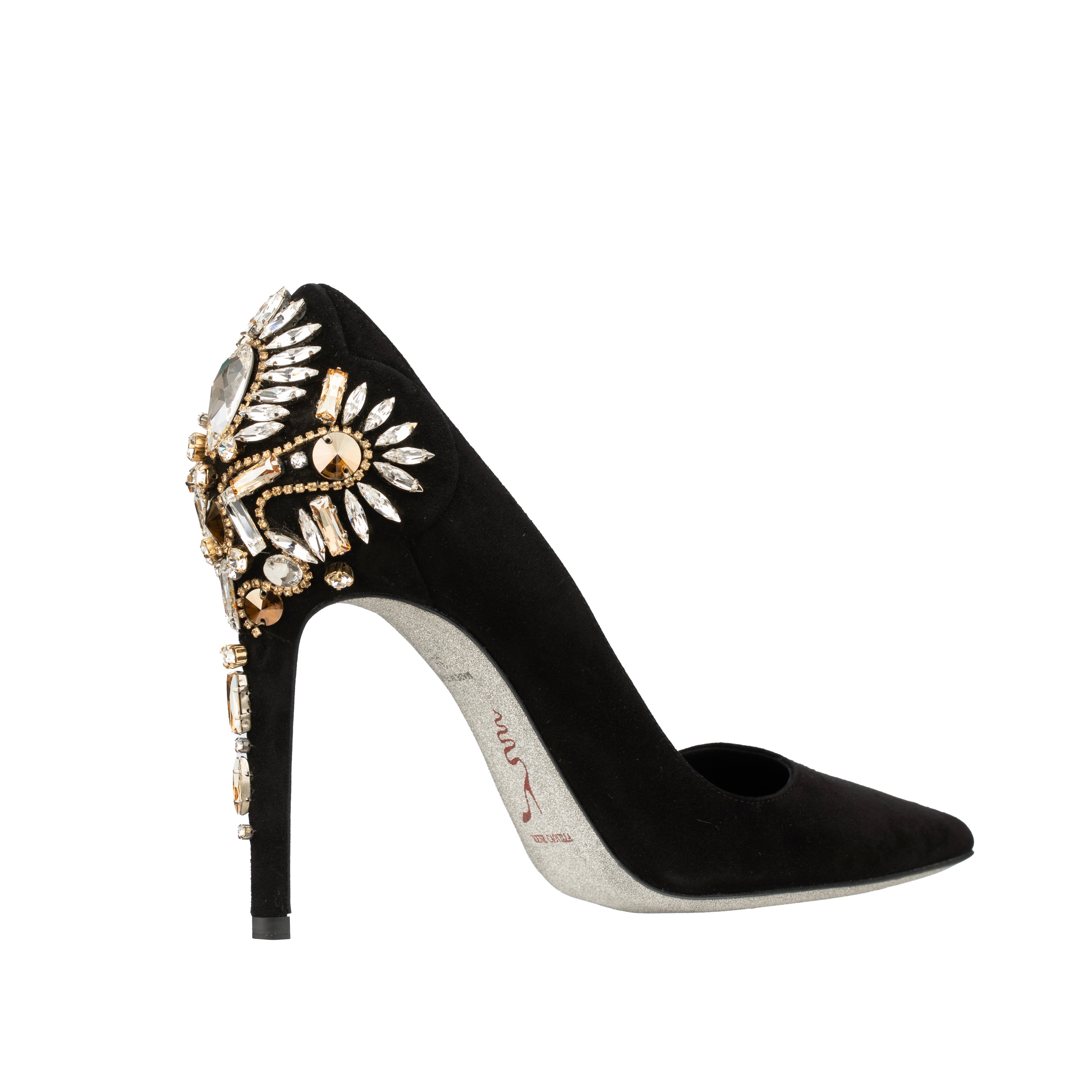 Rene Caovilla Black Suede Pumps with Crystal Embellishment - Size | 38 IT