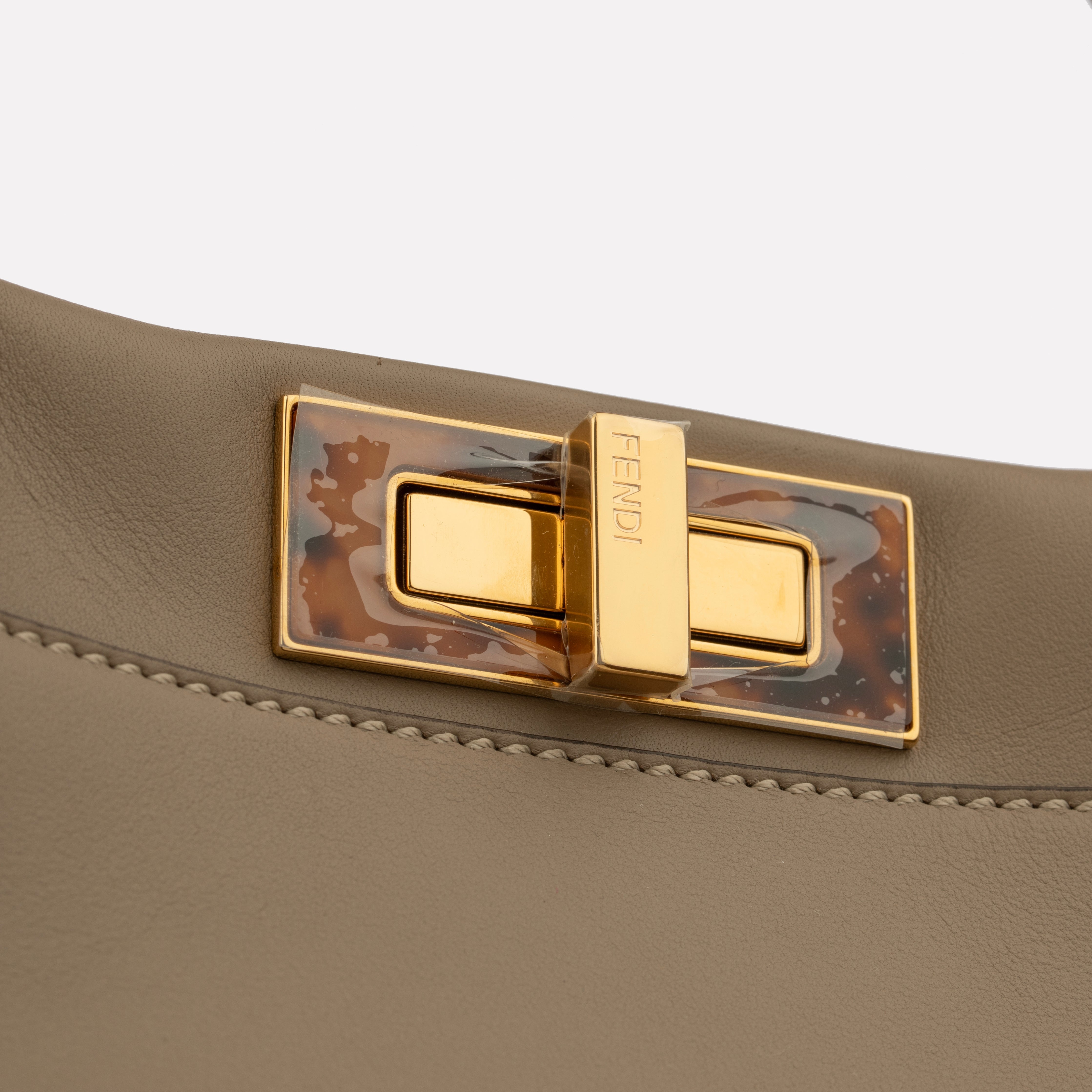 Fendi Medium Peekaboo Bag In Taupe Leather With Gold Hardware