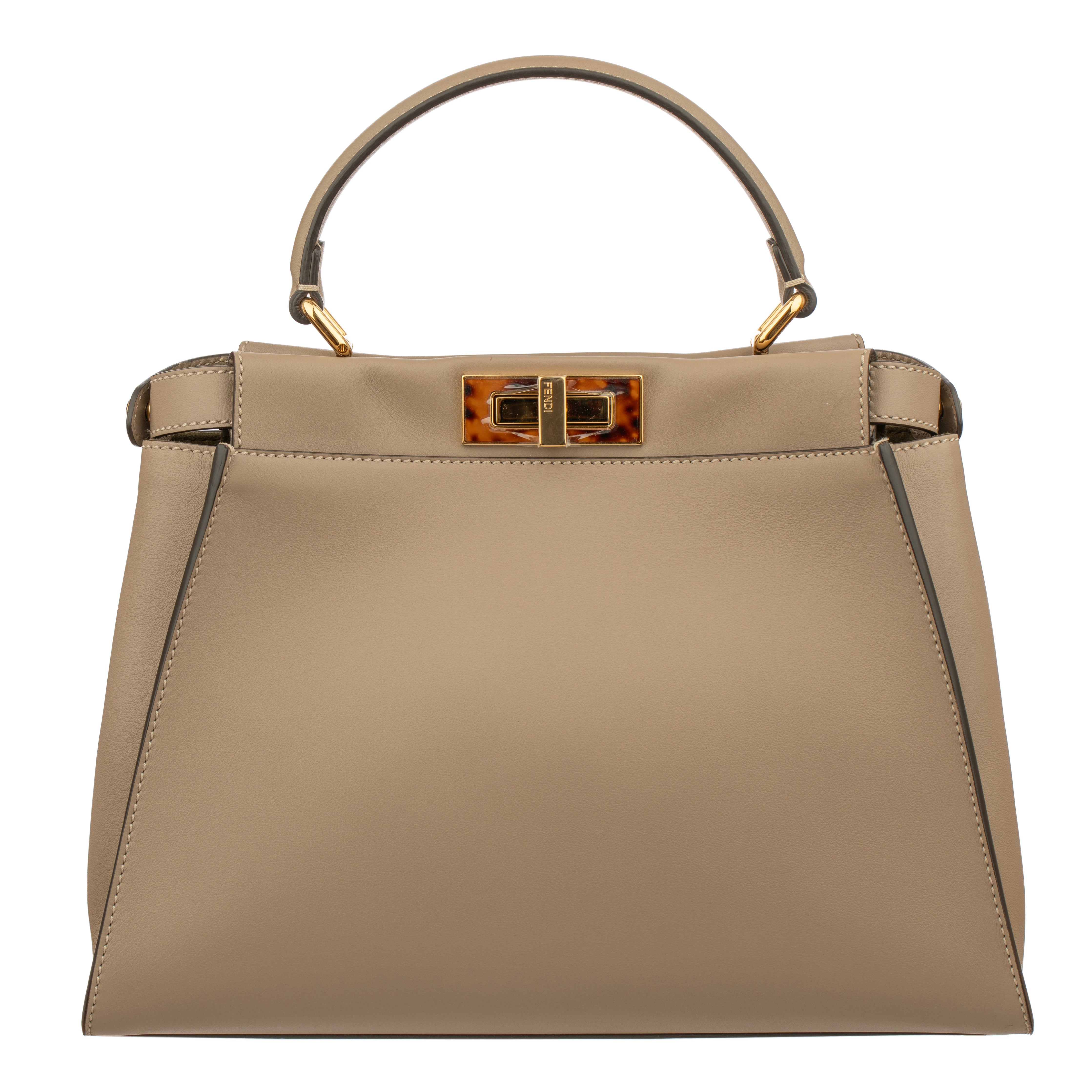 Fendi Medium Peekaboo Bag In Taupe Leather With Gold Hardware