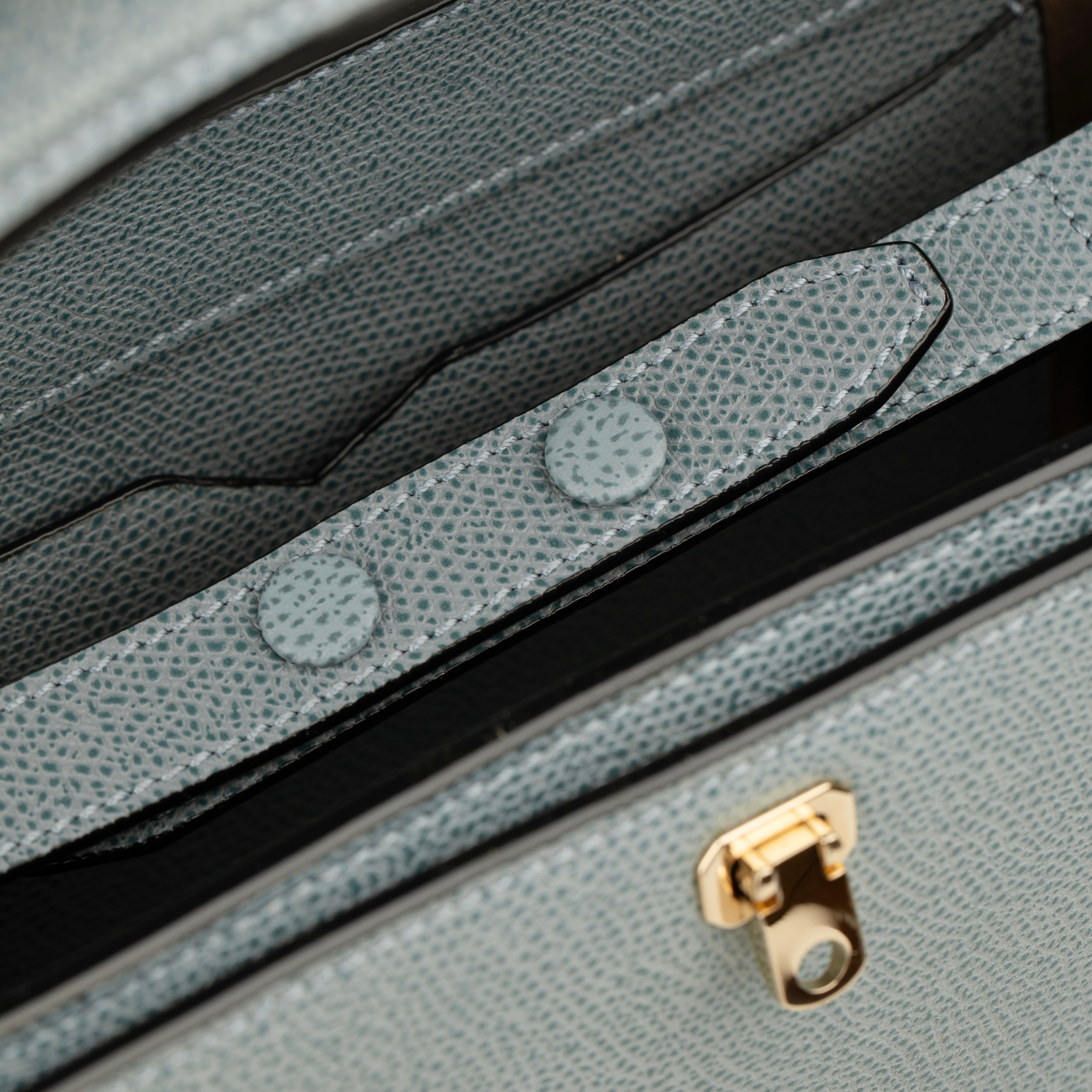 Valextra Brera Smokey Blue Grained Leather Medium Top Handle with Gold Tone Hardware