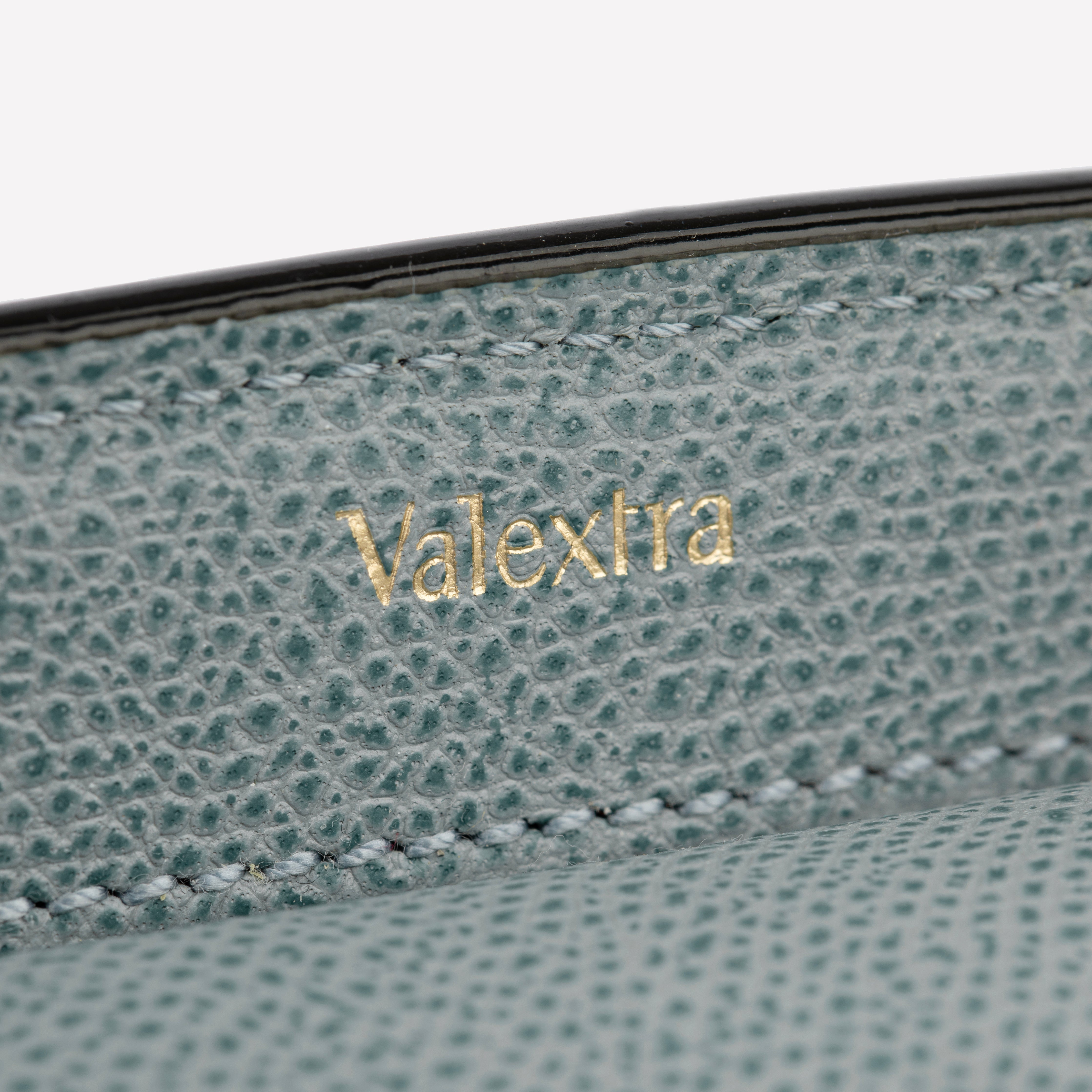 Valextra Brera Smokey Blue Grained Leather Medium Top Handle with Gold Tone Hardware