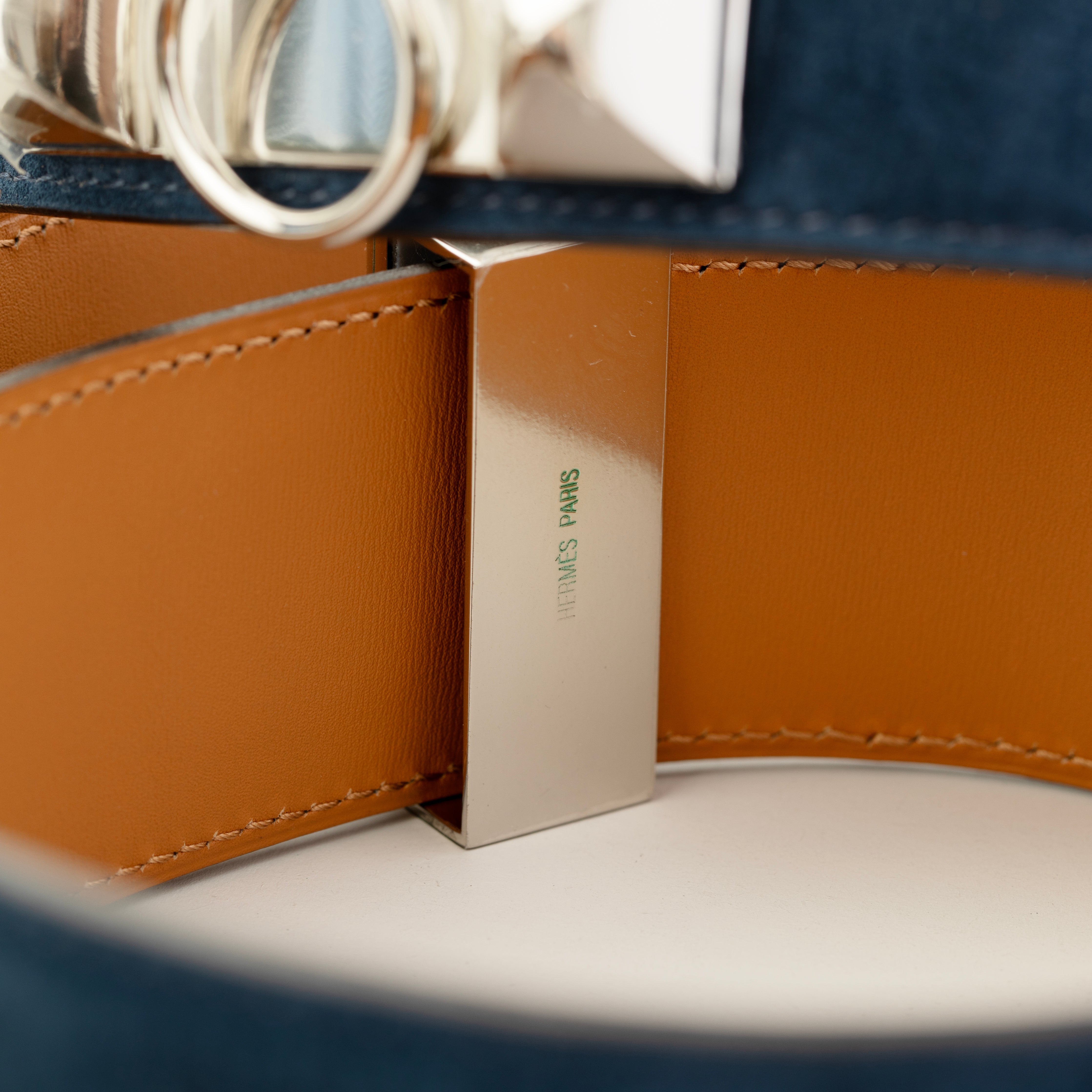 Hermes Collier De Chien Blue Indigo Suede Leather Medor Belt Palladium Hardware