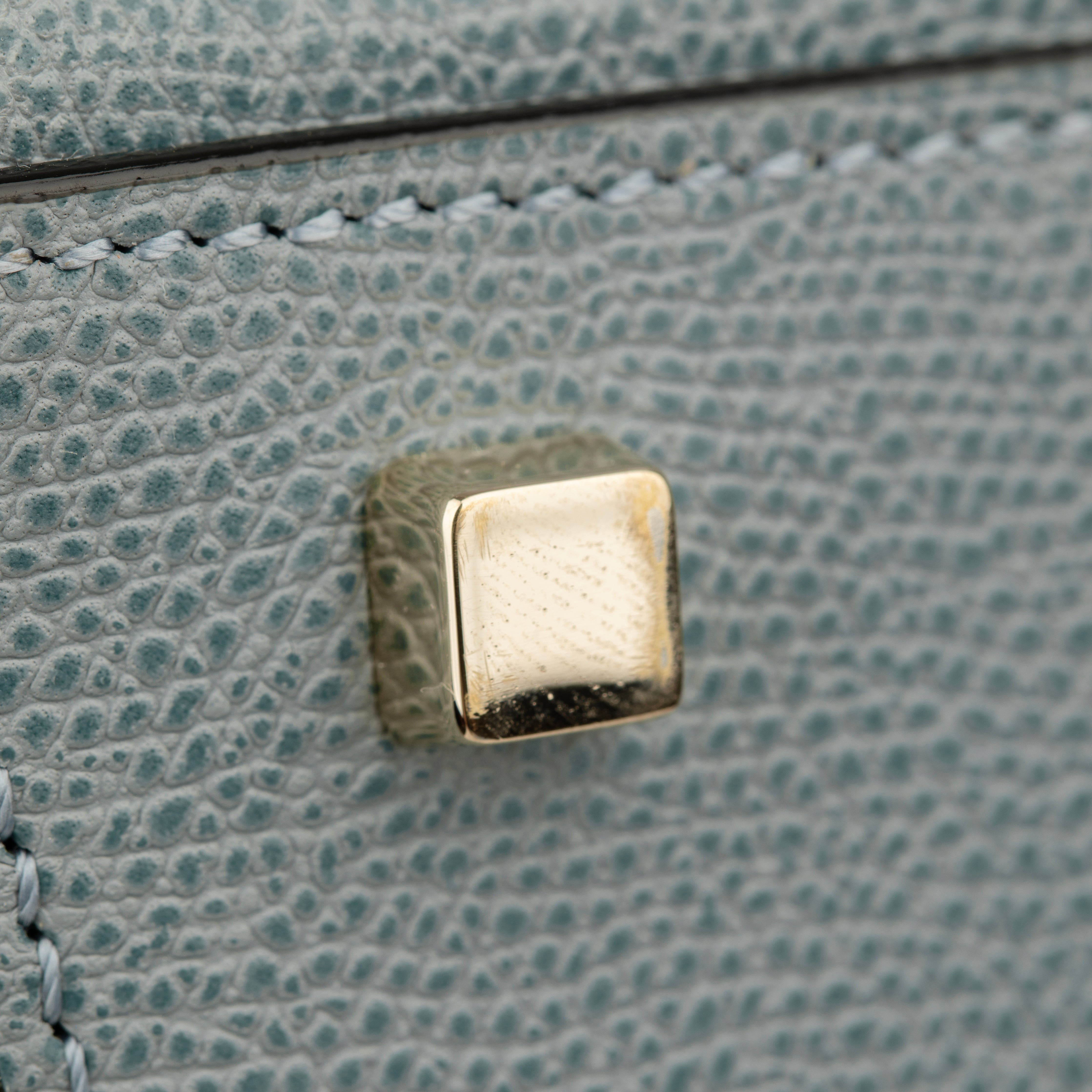 Valextra Brera Smokey Blue Grained Leather Medium Top Handle with Gold Tone Hardware