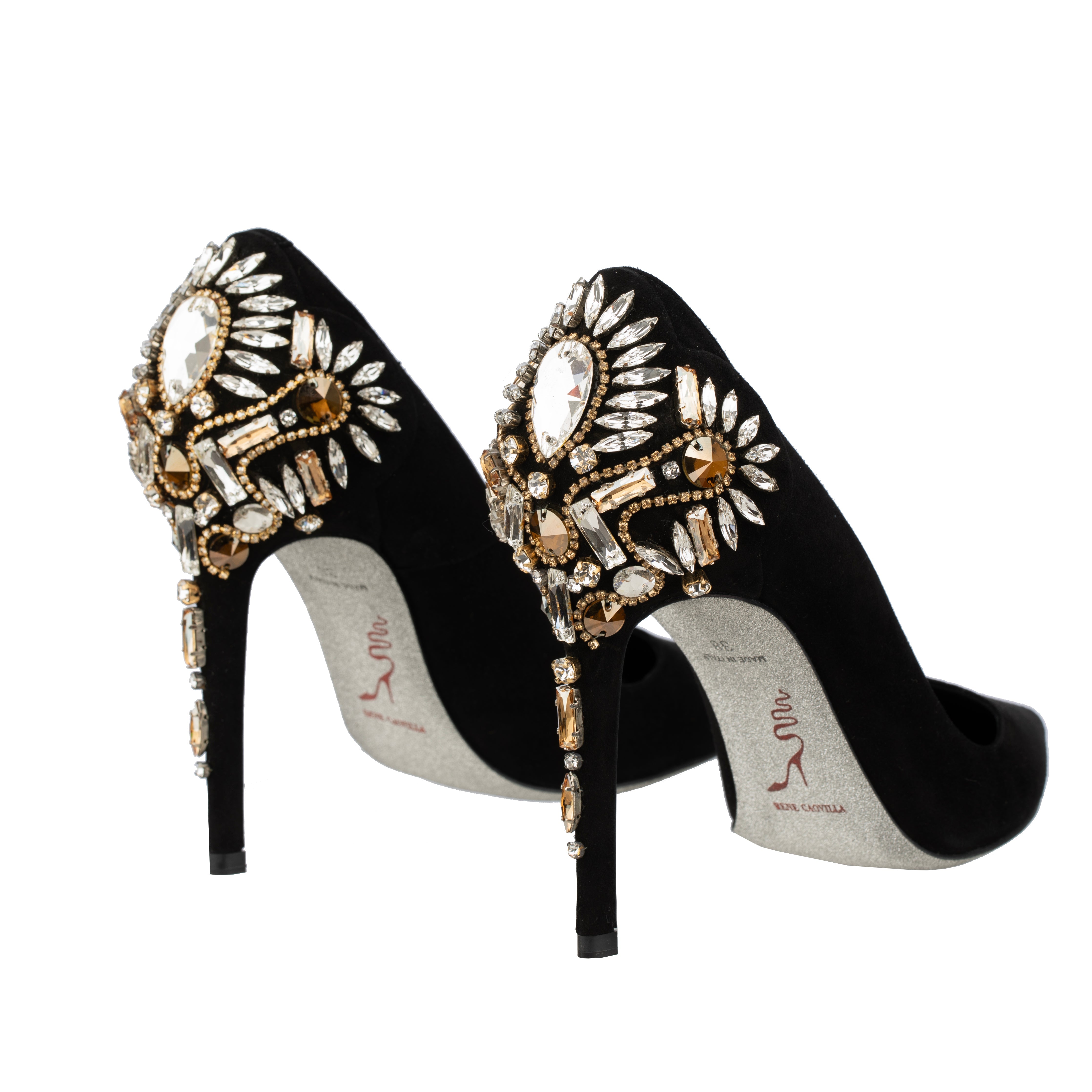 Rene Caovilla Black Suede Pumps with Crystal Embellishment - Size | 38 IT