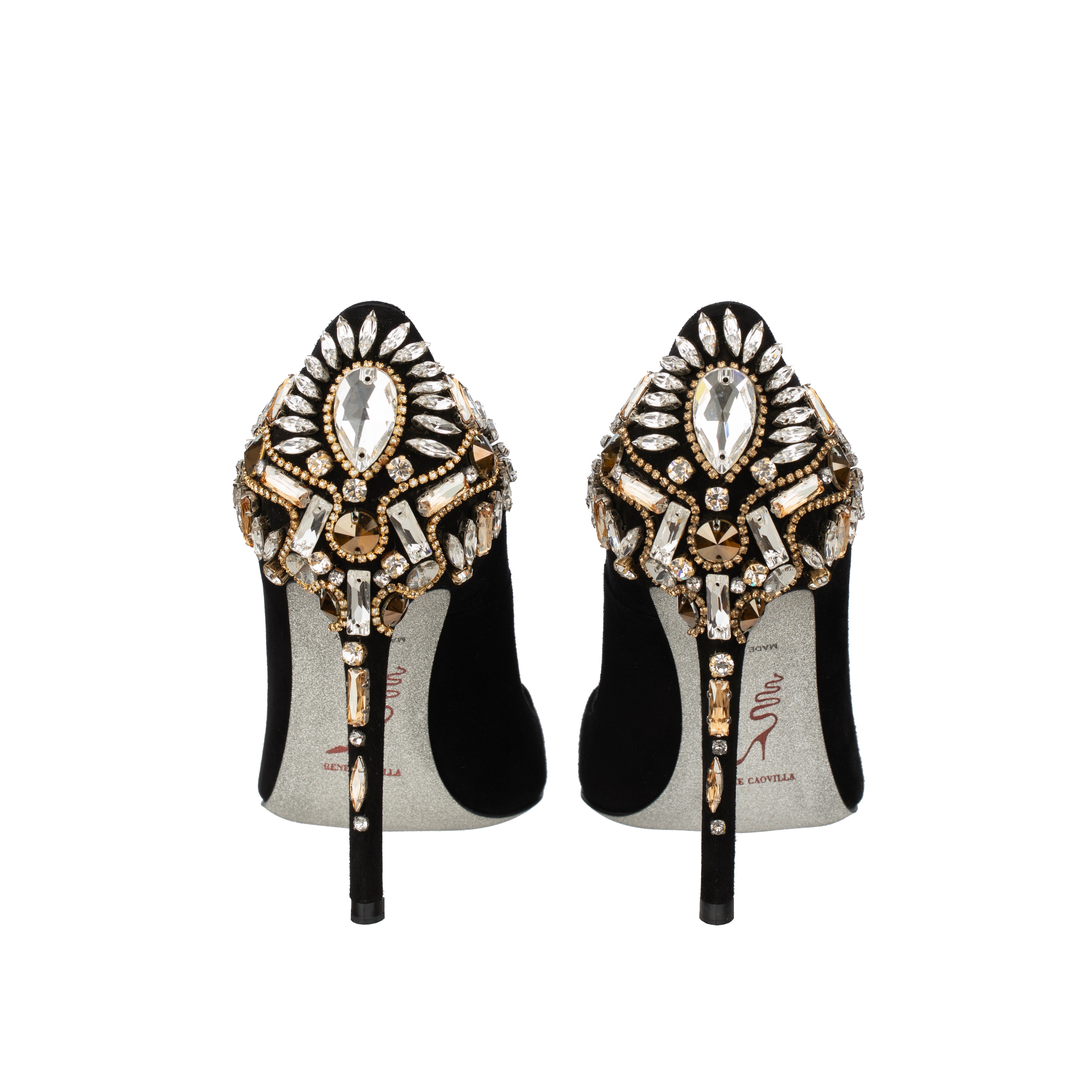 Rene Caovilla Black Suede Pumps with Crystal Embellishment - Size | 38 IT