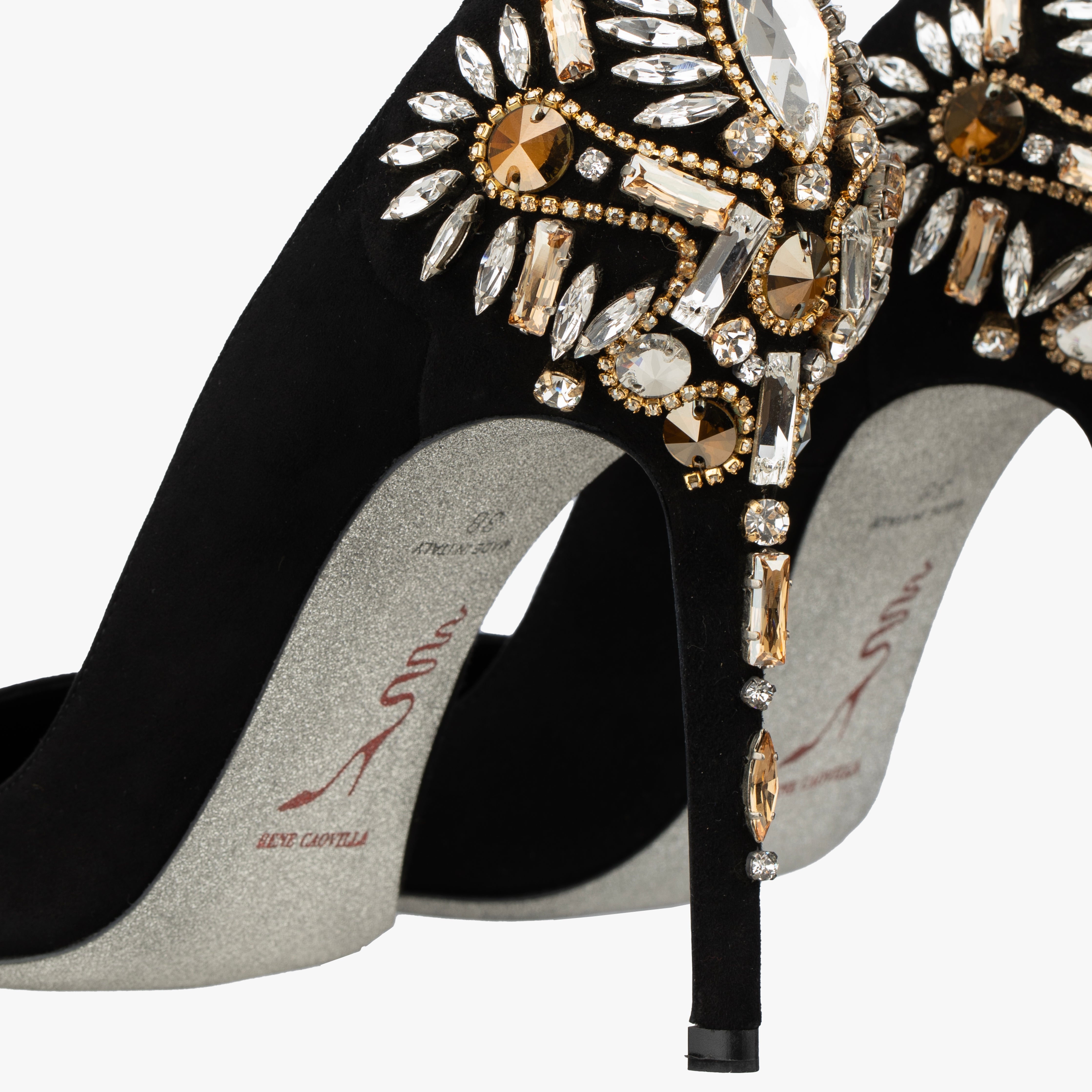 Rene Caovilla Black Suede Pumps with Crystal Embellishment - Size | 38 IT