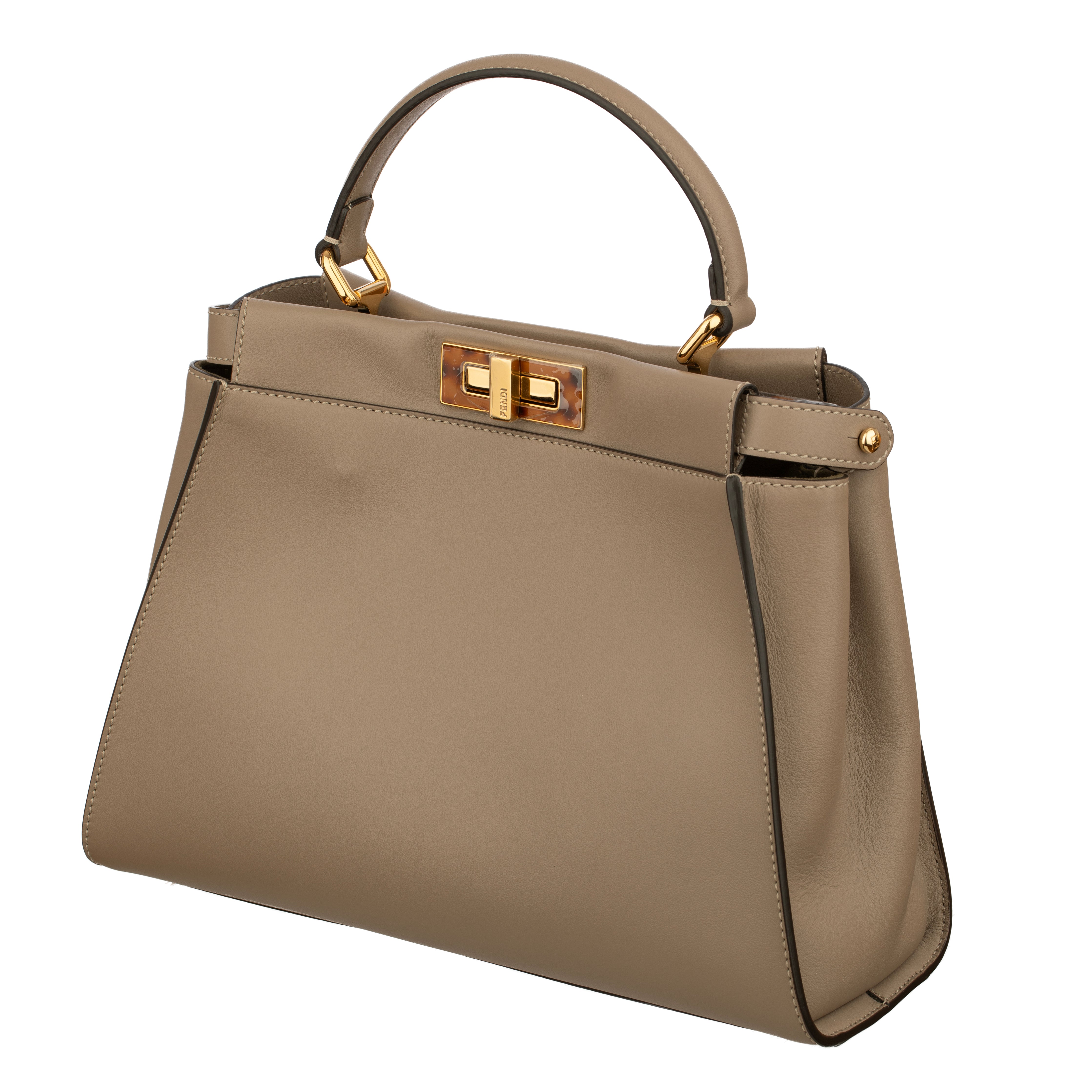 Fendi Medium Peekaboo Bag In Taupe Leather With Gold Hardware