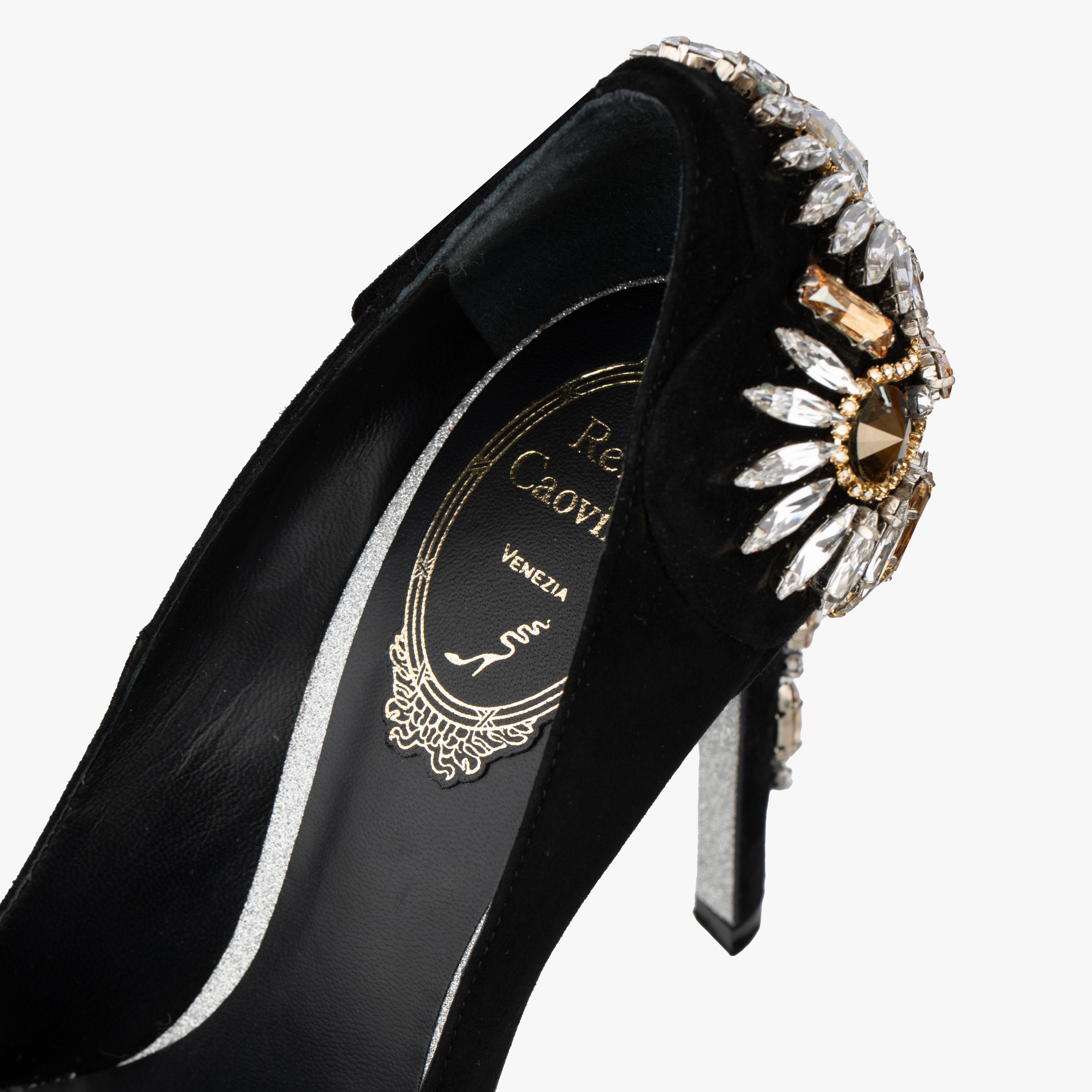 Rene Caovilla Black Suede Pumps with Crystal Embellishment - Size | 38 IT