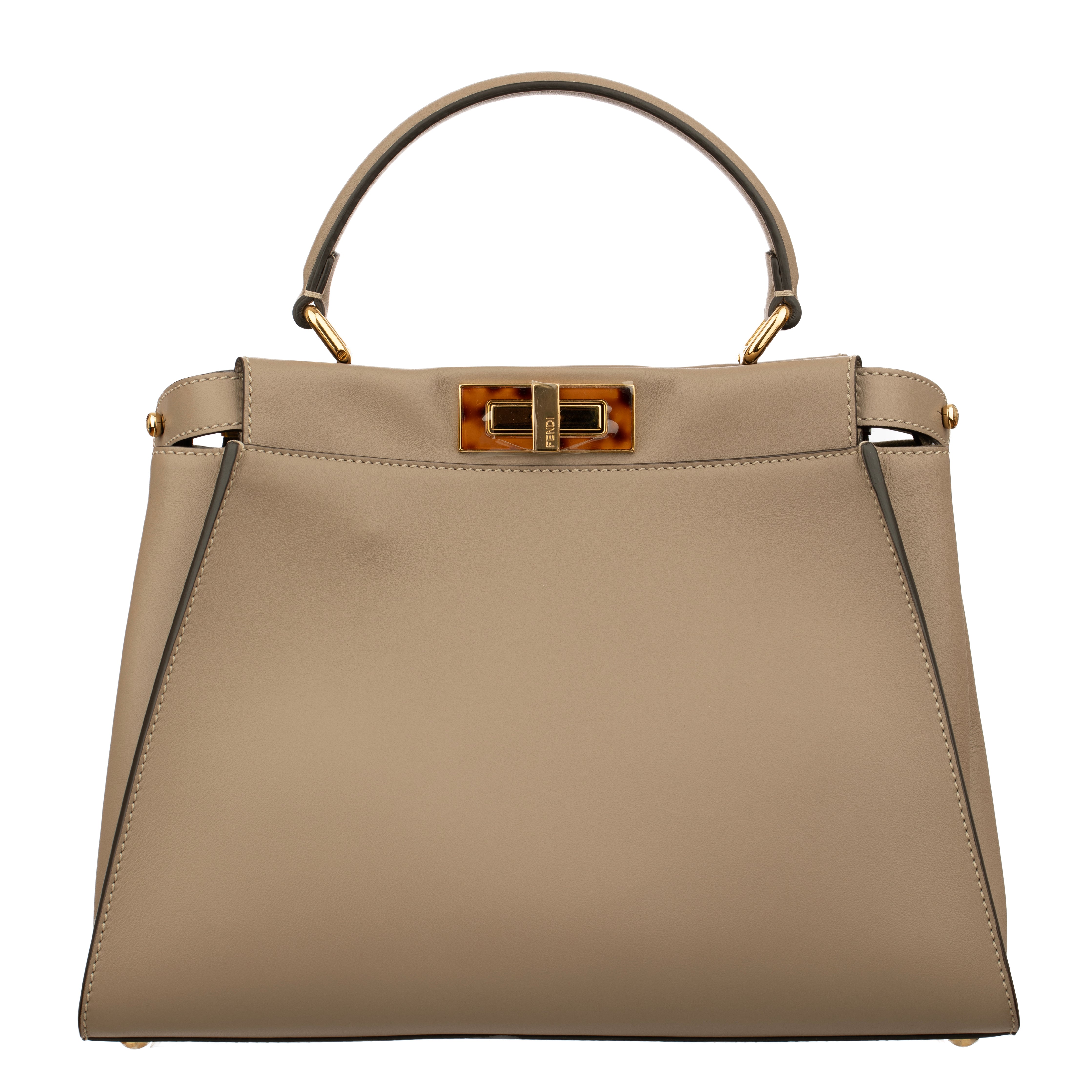 Fendi Medium Peekaboo Bag In Taupe Leather With Gold Hardware