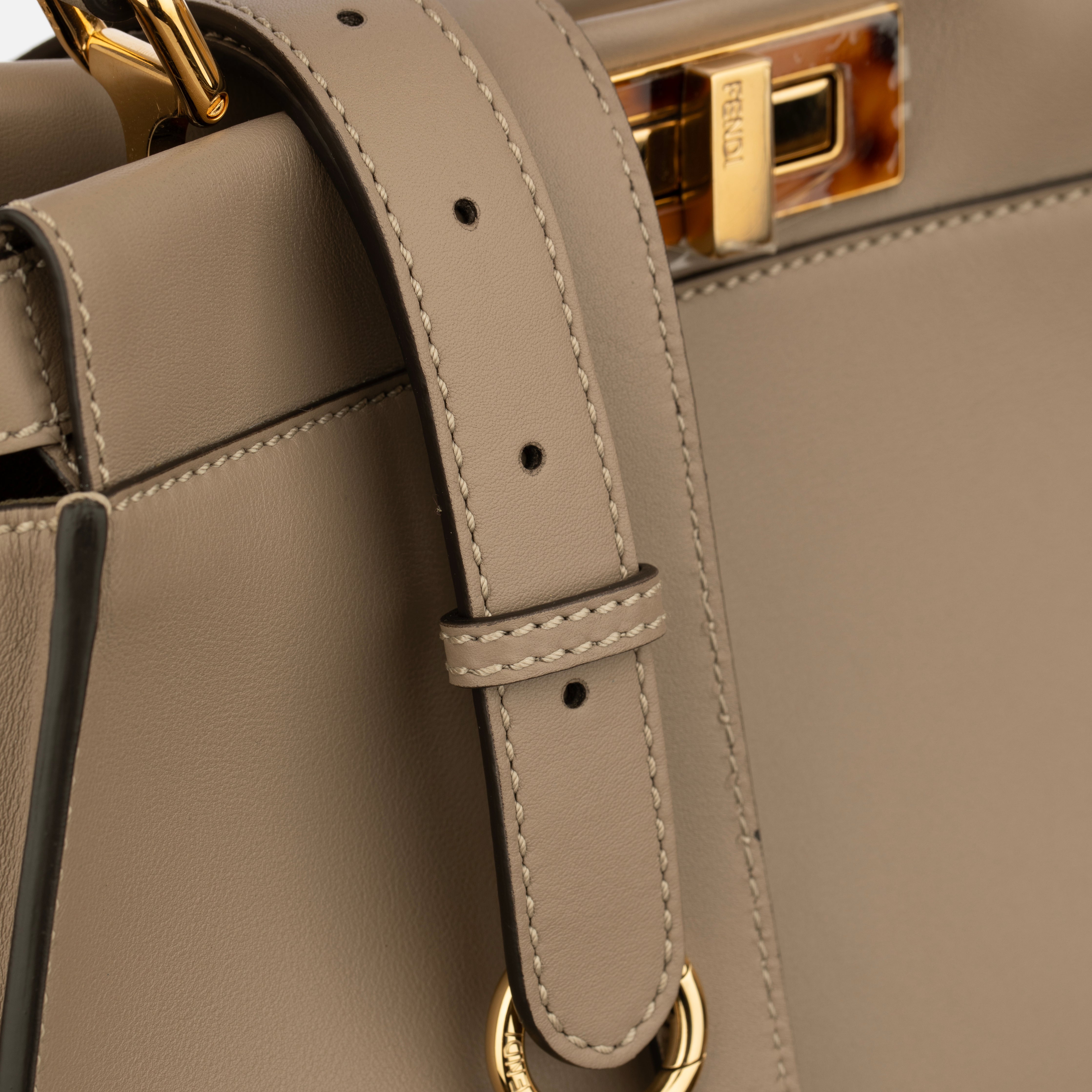 Fendi Medium Peekaboo Bag In Taupe Leather With Gold Hardware