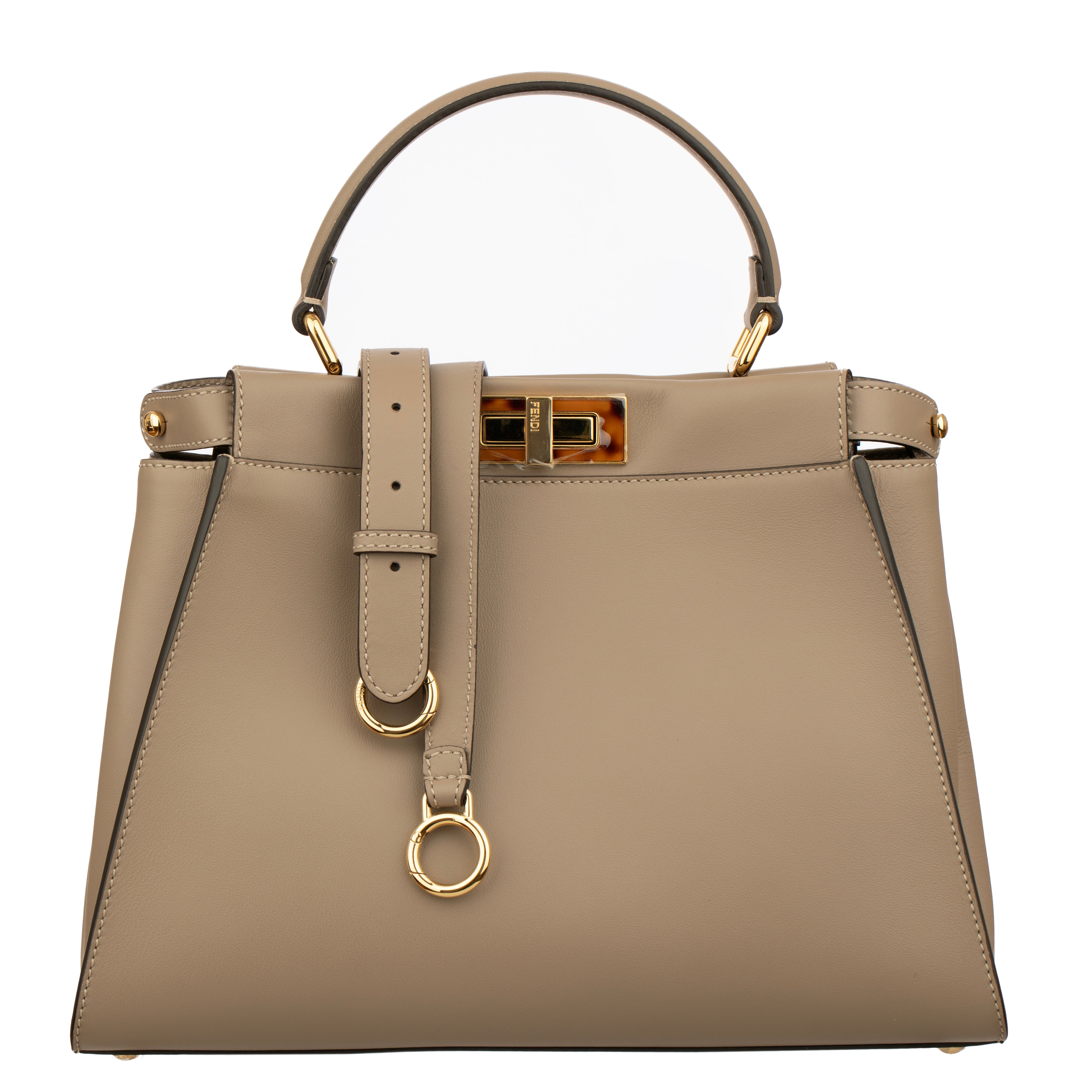 Fendi Medium Peekaboo Bag In Taupe Leather With Gold Hardware