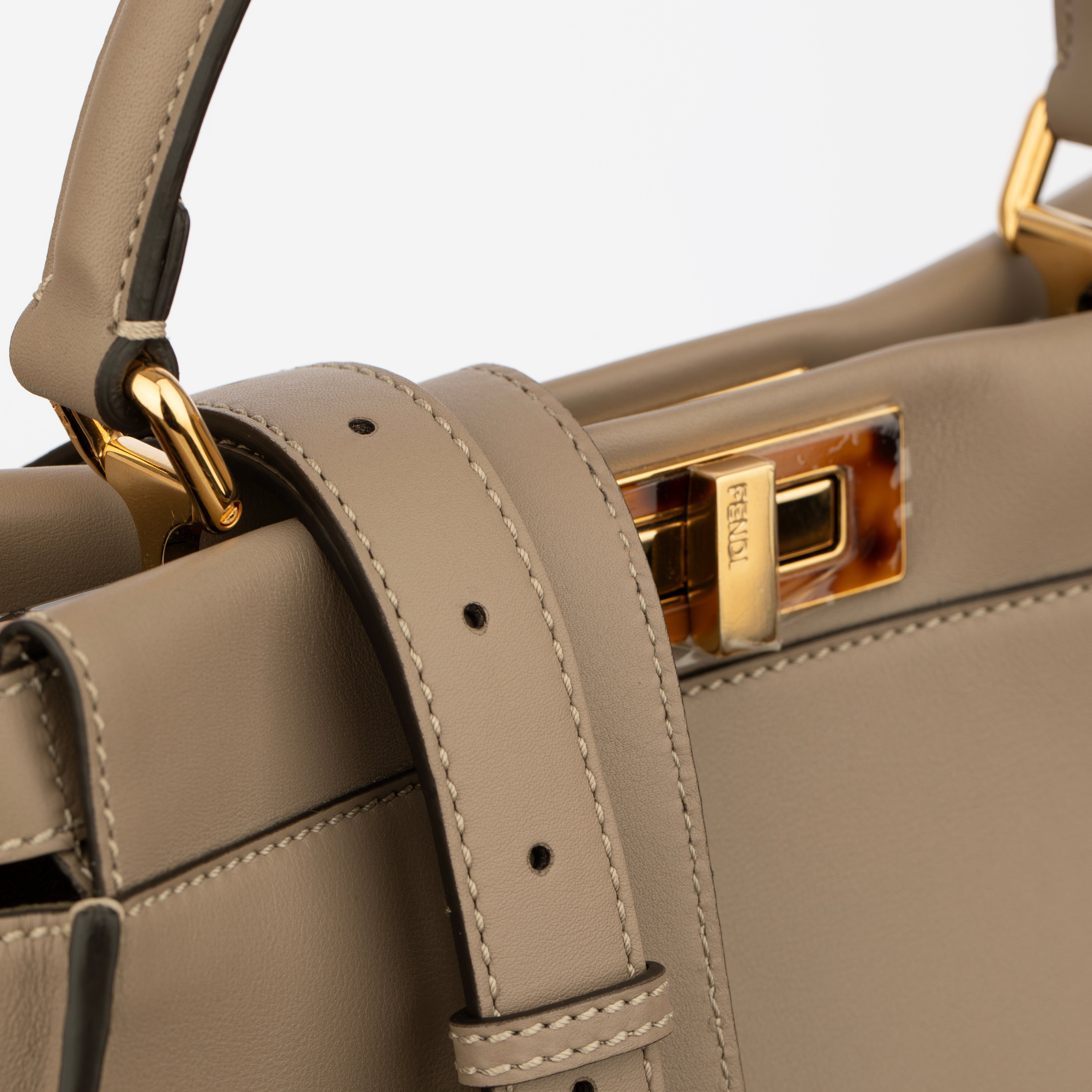 Fendi Medium Peekaboo Bag In Taupe Leather With Gold Hardware