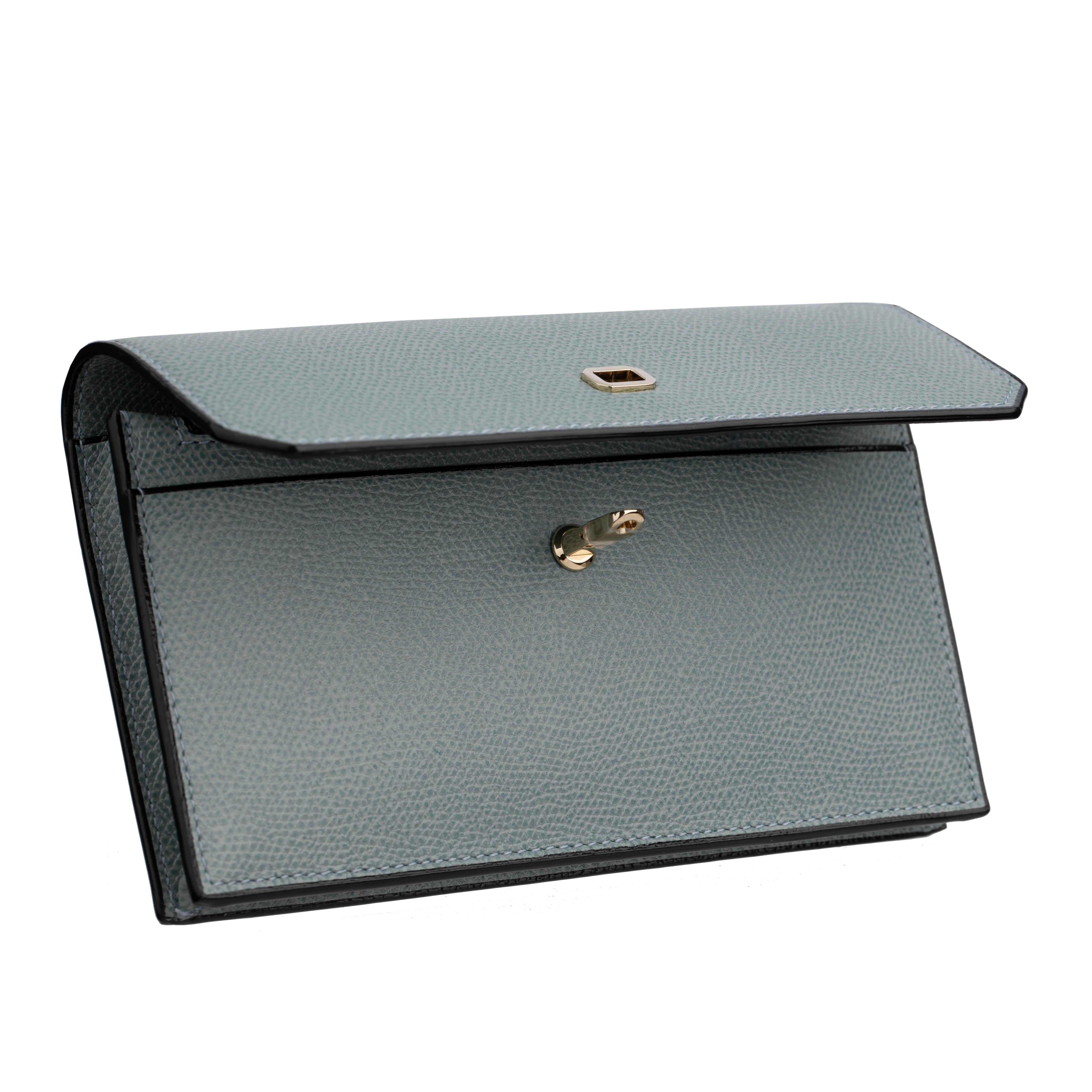 Brera Purse Wallet Smokey Blue Grained Leather Gold Tone Hardware
