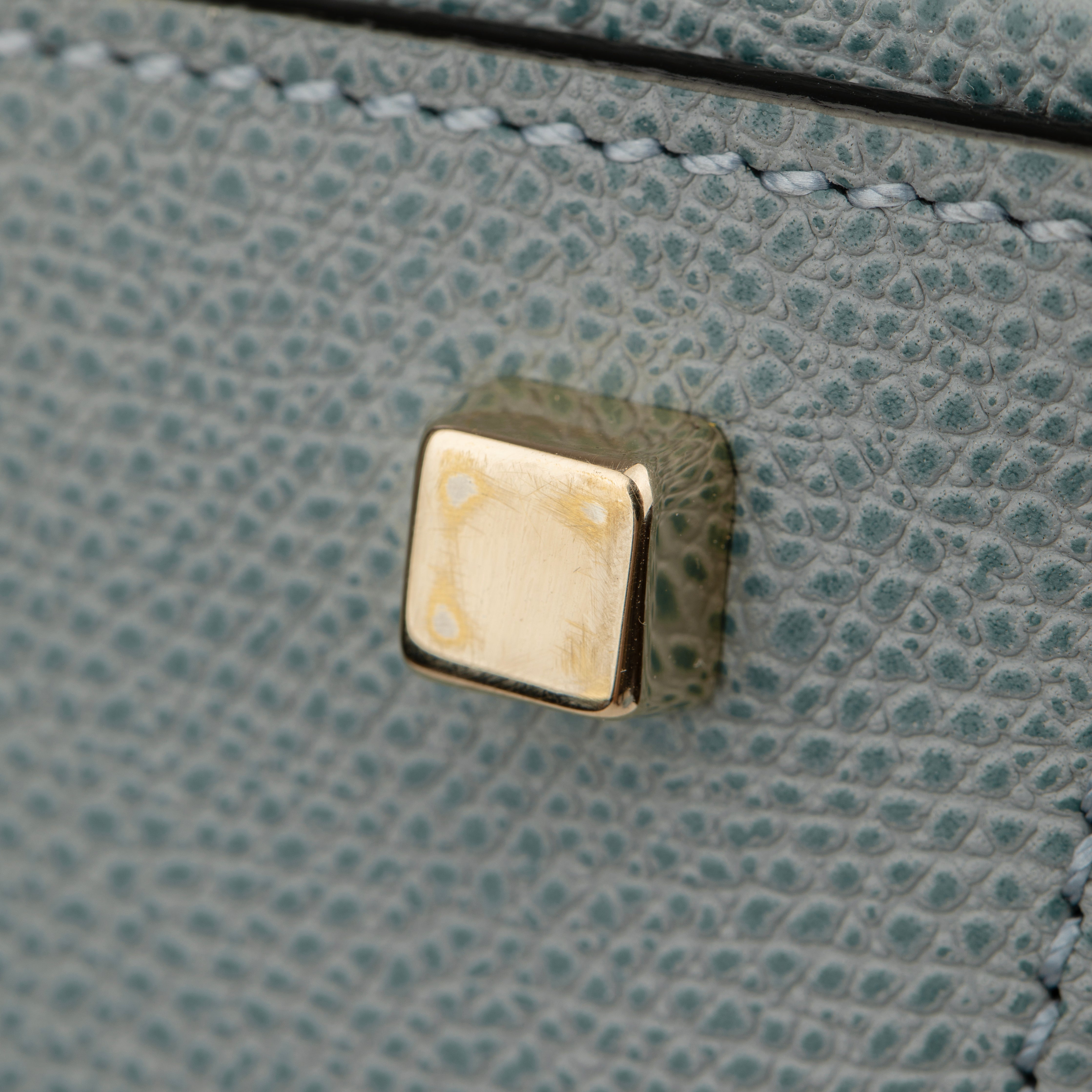 Valextra Brera Smokey Blue Grained Leather Medium Top Handle with Gold Tone Hardware