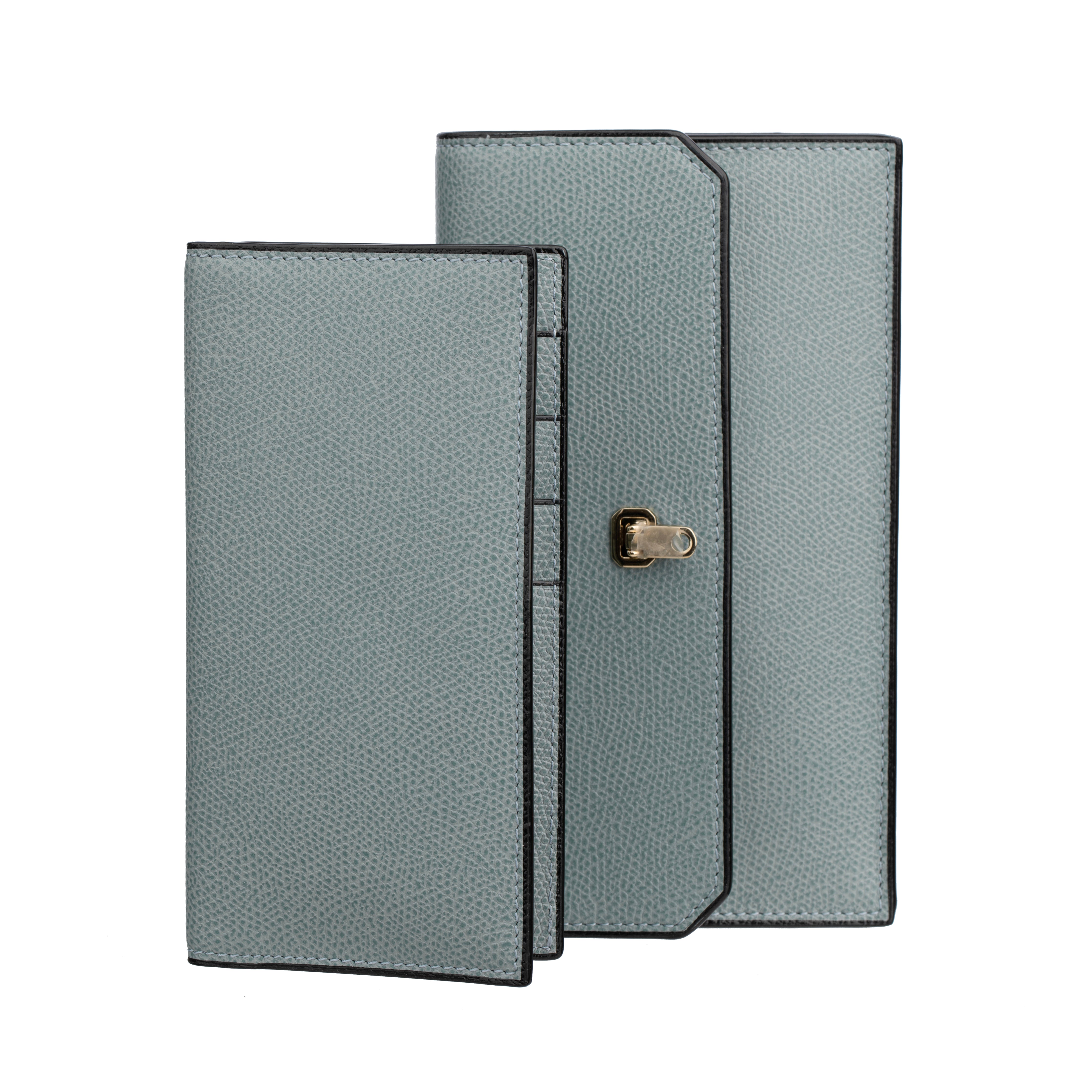 Brera Purse Wallet Smokey Blue Grained Leather Gold Tone Hardware