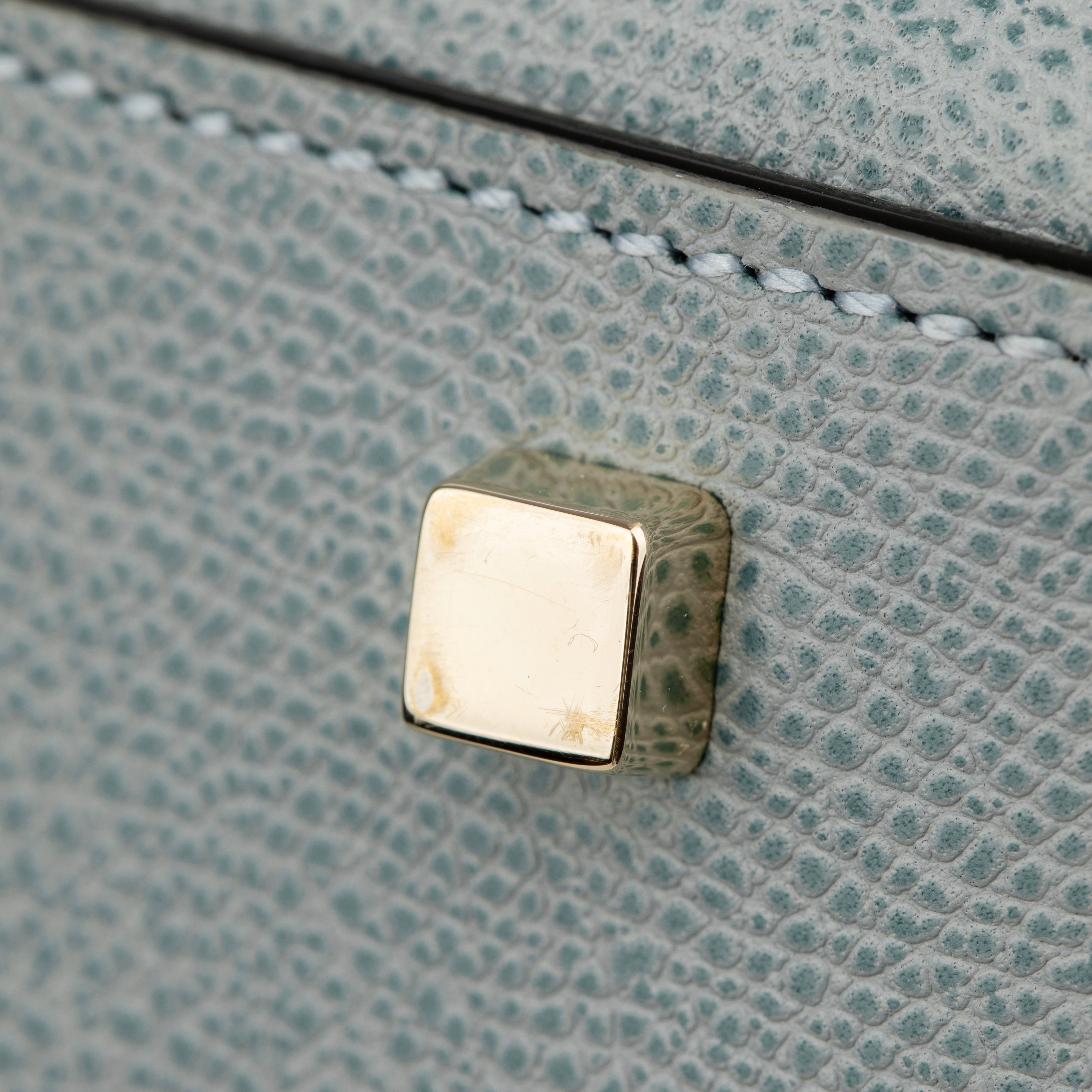 Valextra Brera Smokey Blue Grained Leather Medium Top Handle with Gold Tone Hardware