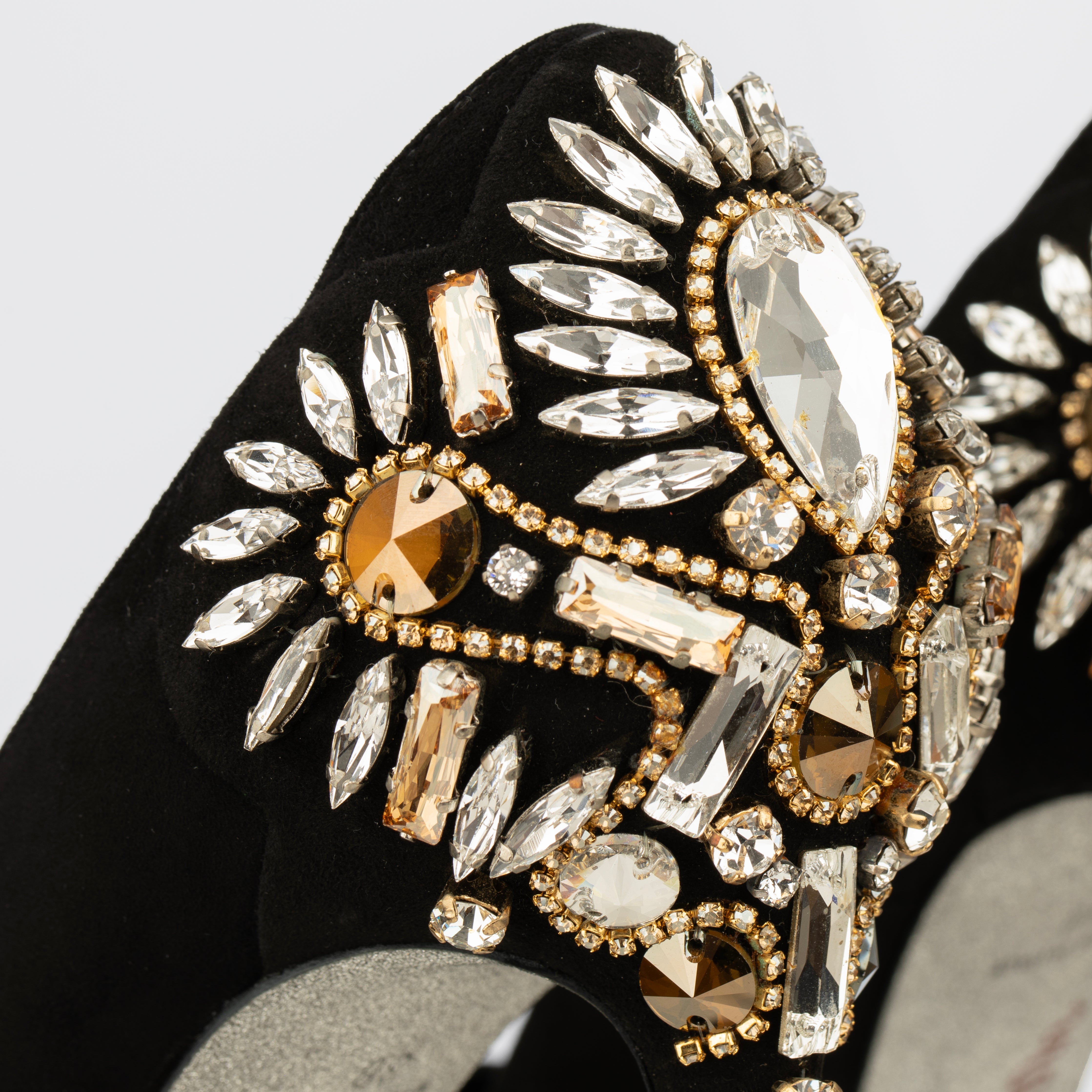 Rene Caovilla Black Suede Pumps with Crystal Embellishment - Size | 38 IT