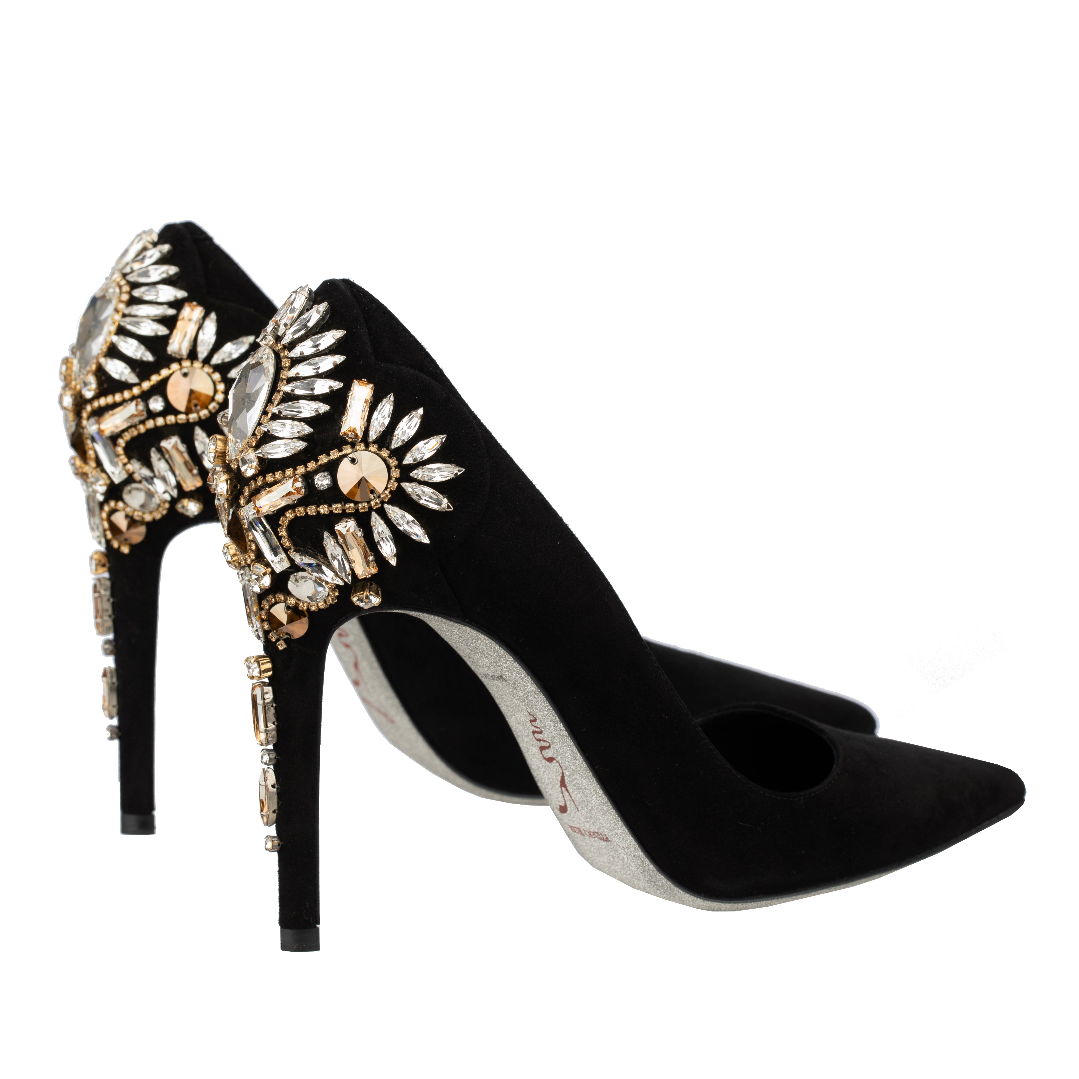 Rene Caovilla Black Suede Pumps with Crystal Embellishment - Size | 38 IT