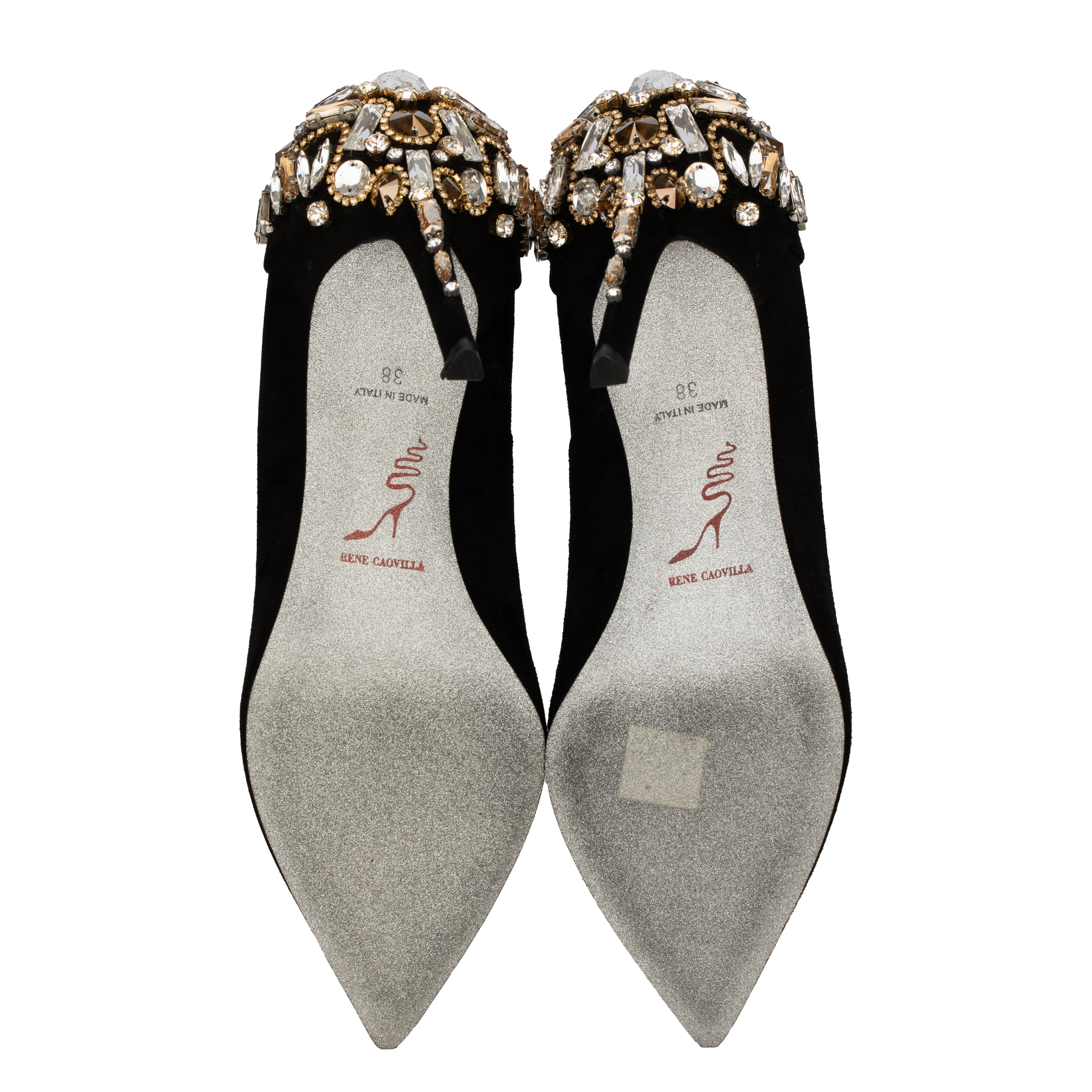 Rene Caovilla Black Suede Pumps with Crystal Embellishment - Size | 38 IT