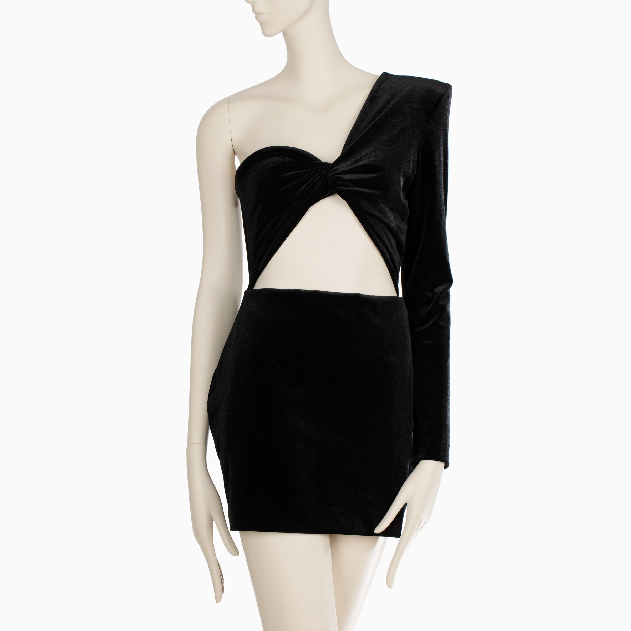 Alex Perry Black Greer Velvet One Shoulder Knot Mini Dress