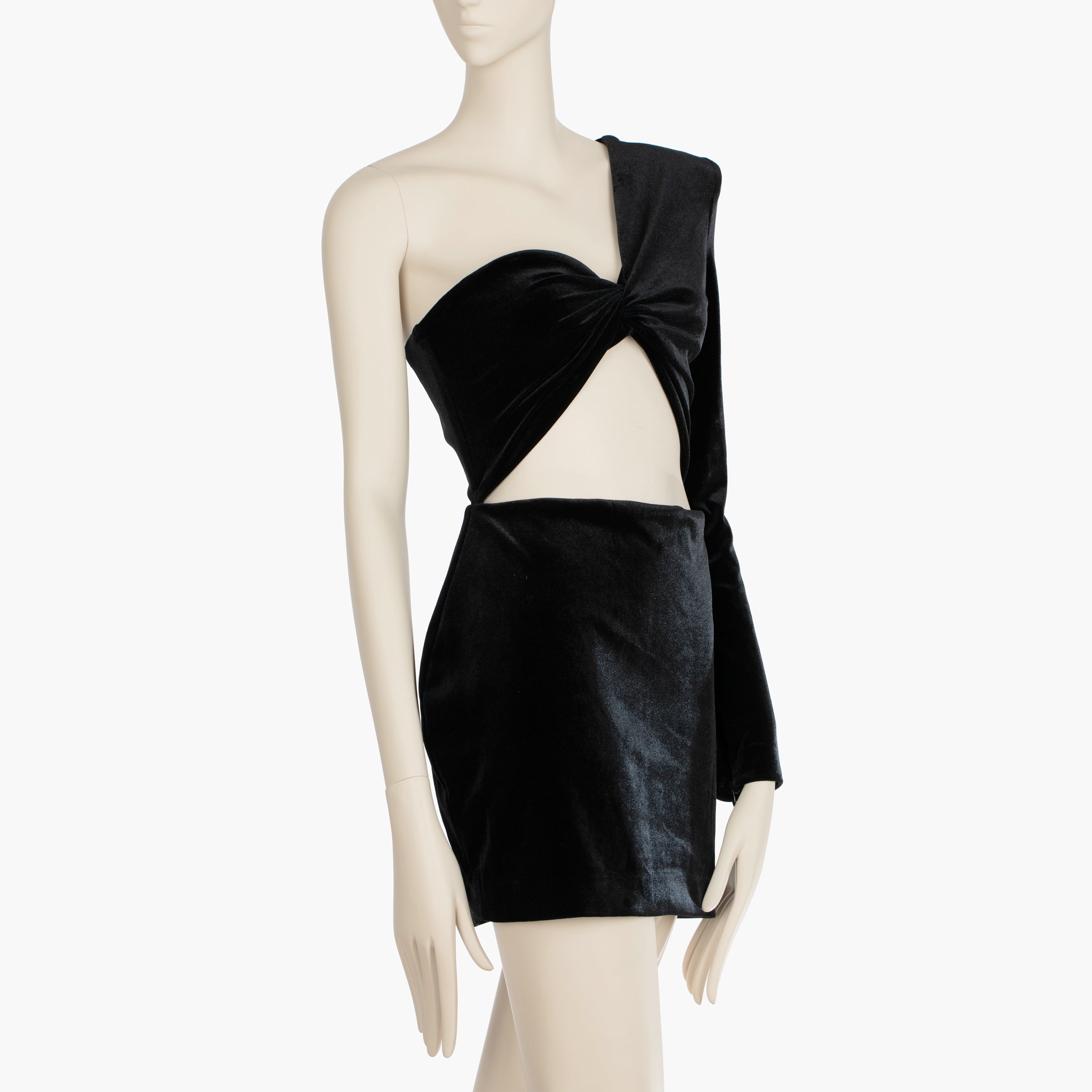 Alex Perry Black Greer Velvet One Shoulder Knot Mini Dress