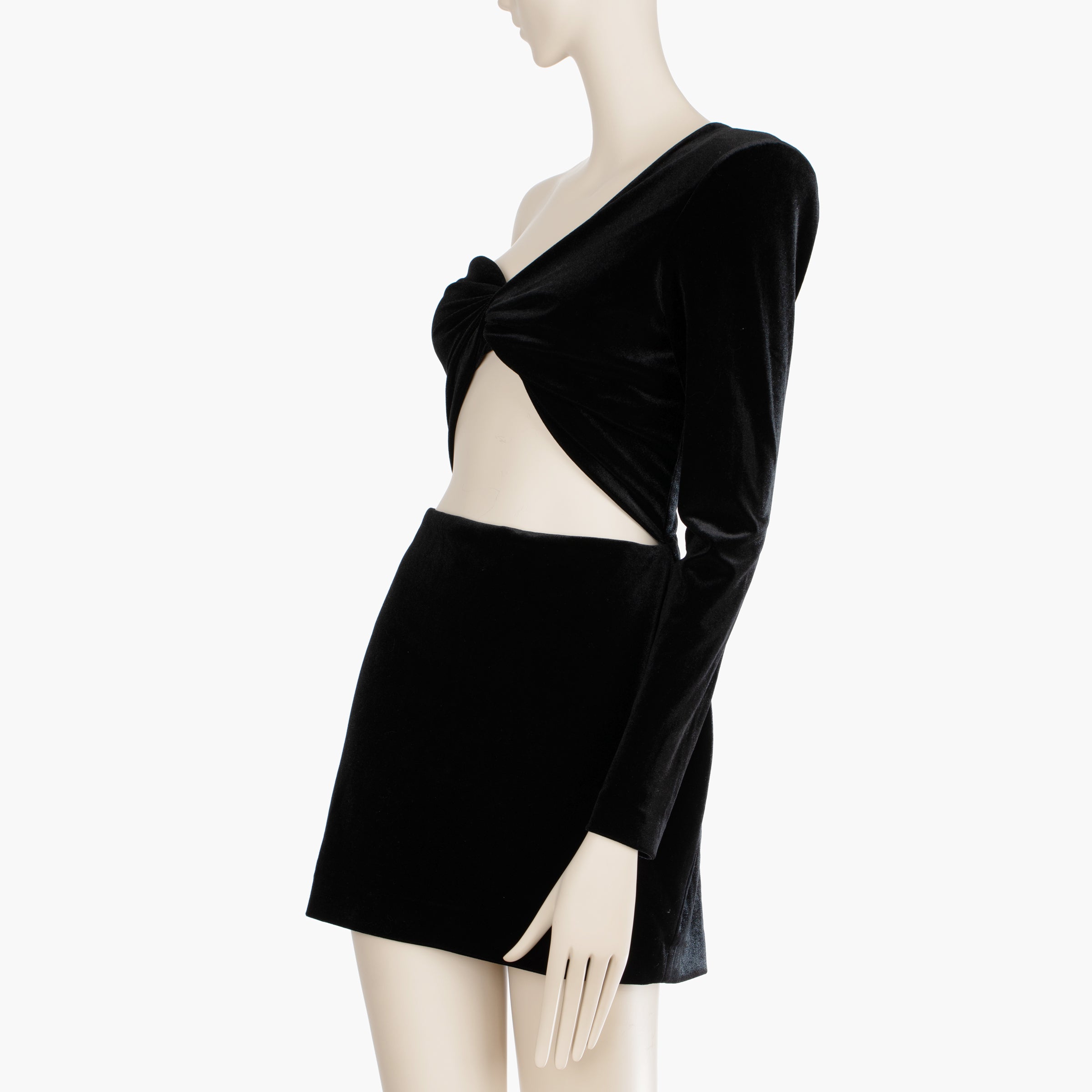 Alex Perry Black Greer Velvet One Shoulder Knot Mini Dress