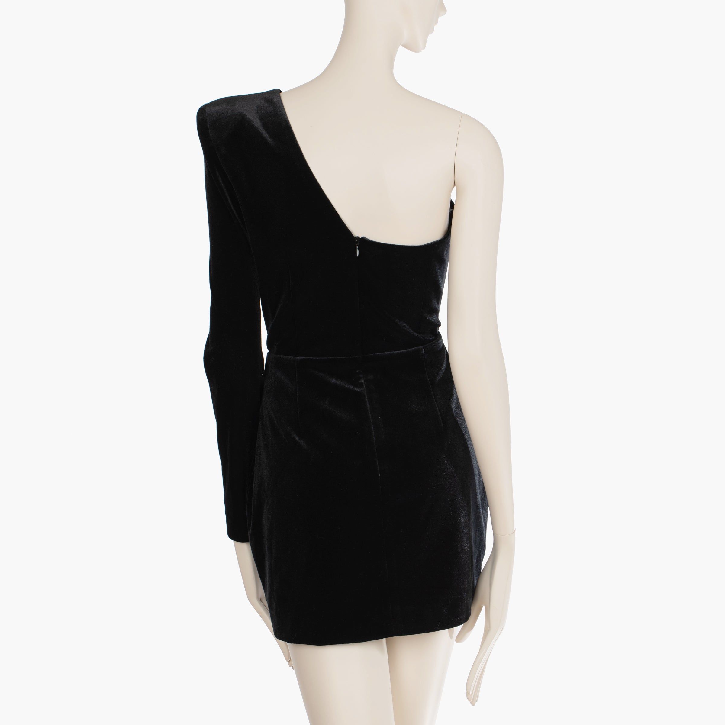 Alex Perry Black Greer Velvet One Shoulder Knot Mini Dress