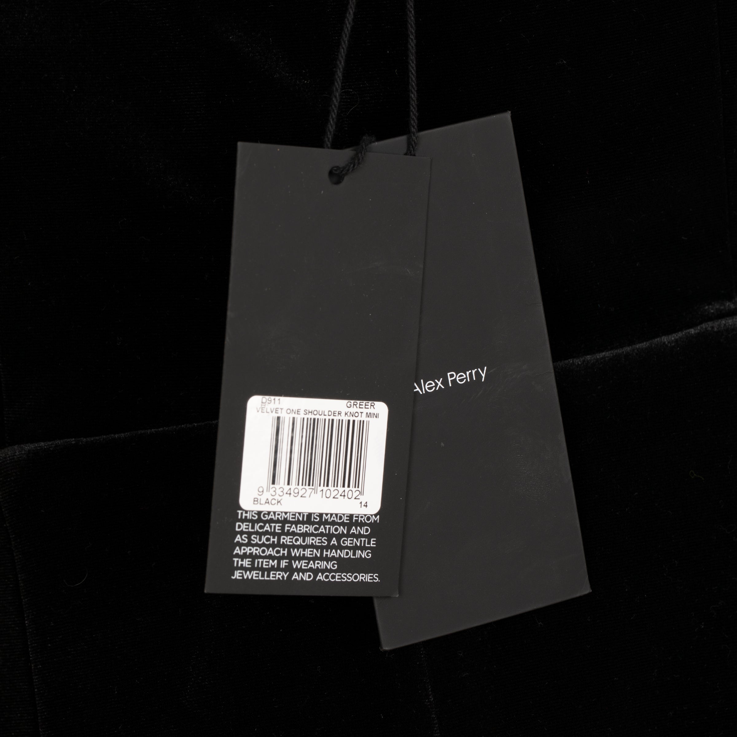 Alex Perry Black Greer Velvet One Shoulder Knot Mini Dress
