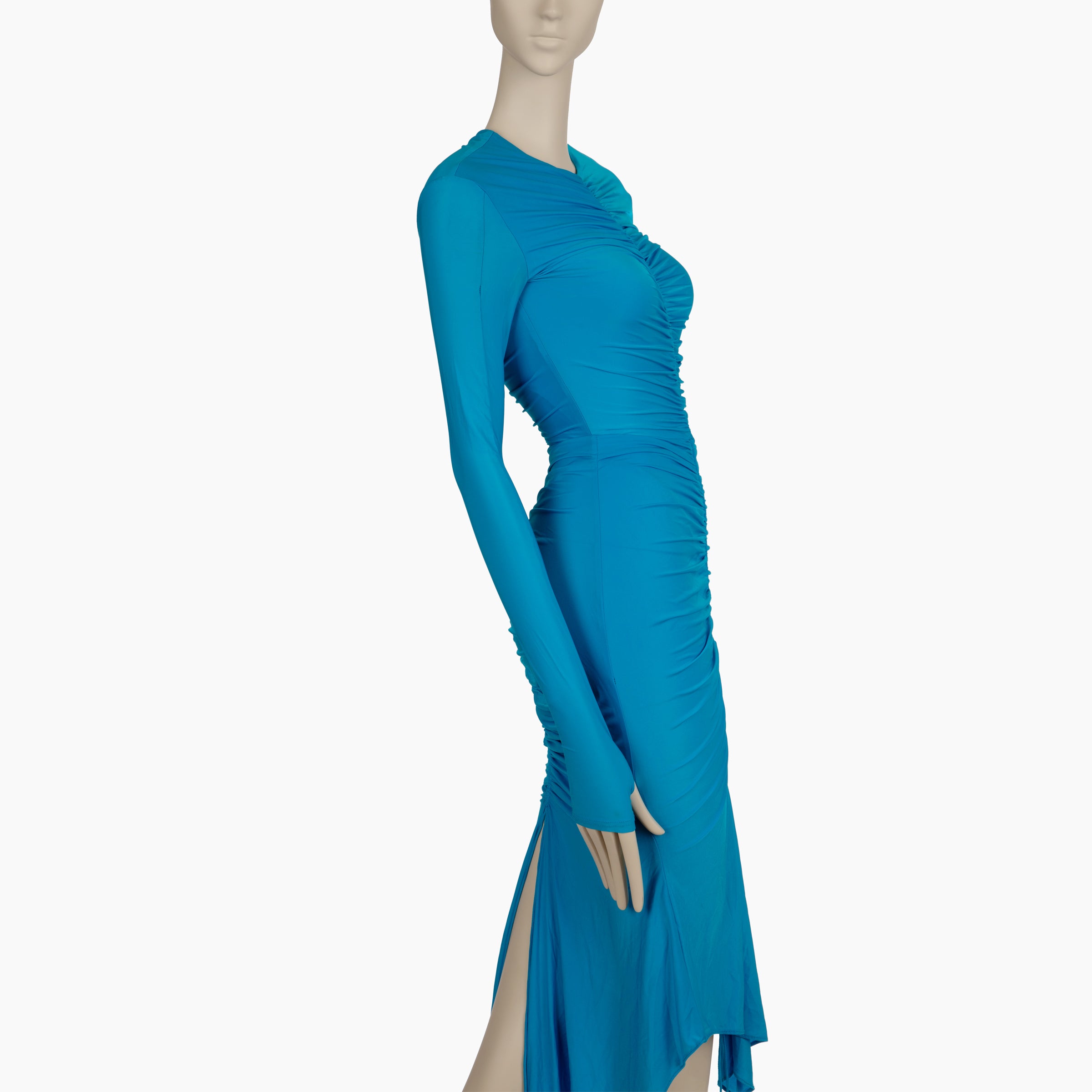 Alex Perry Marston Ruched Midi Dress in Blue Lycra