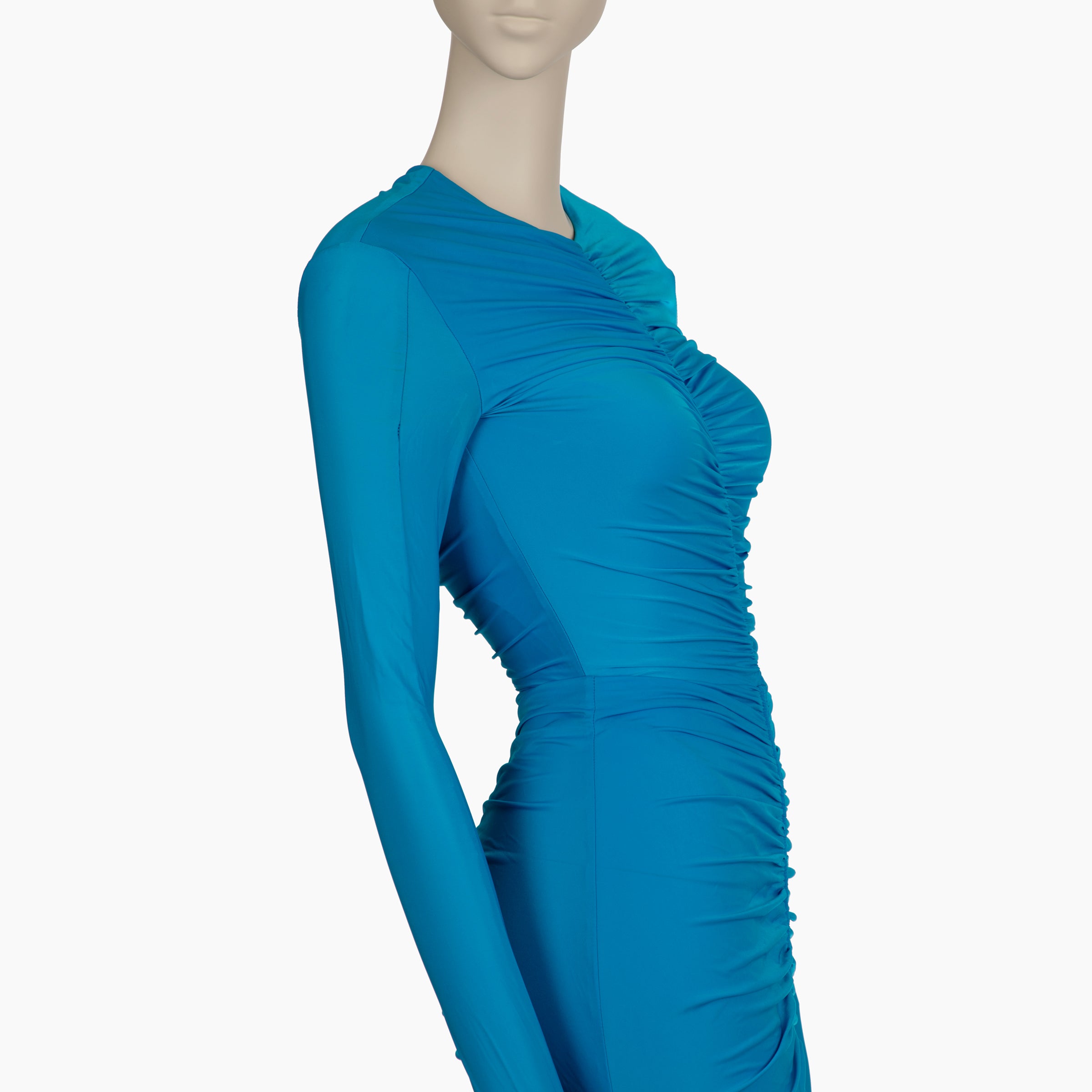 Alex Perry Marston Ruched Midi Dress in Blue Lycra
