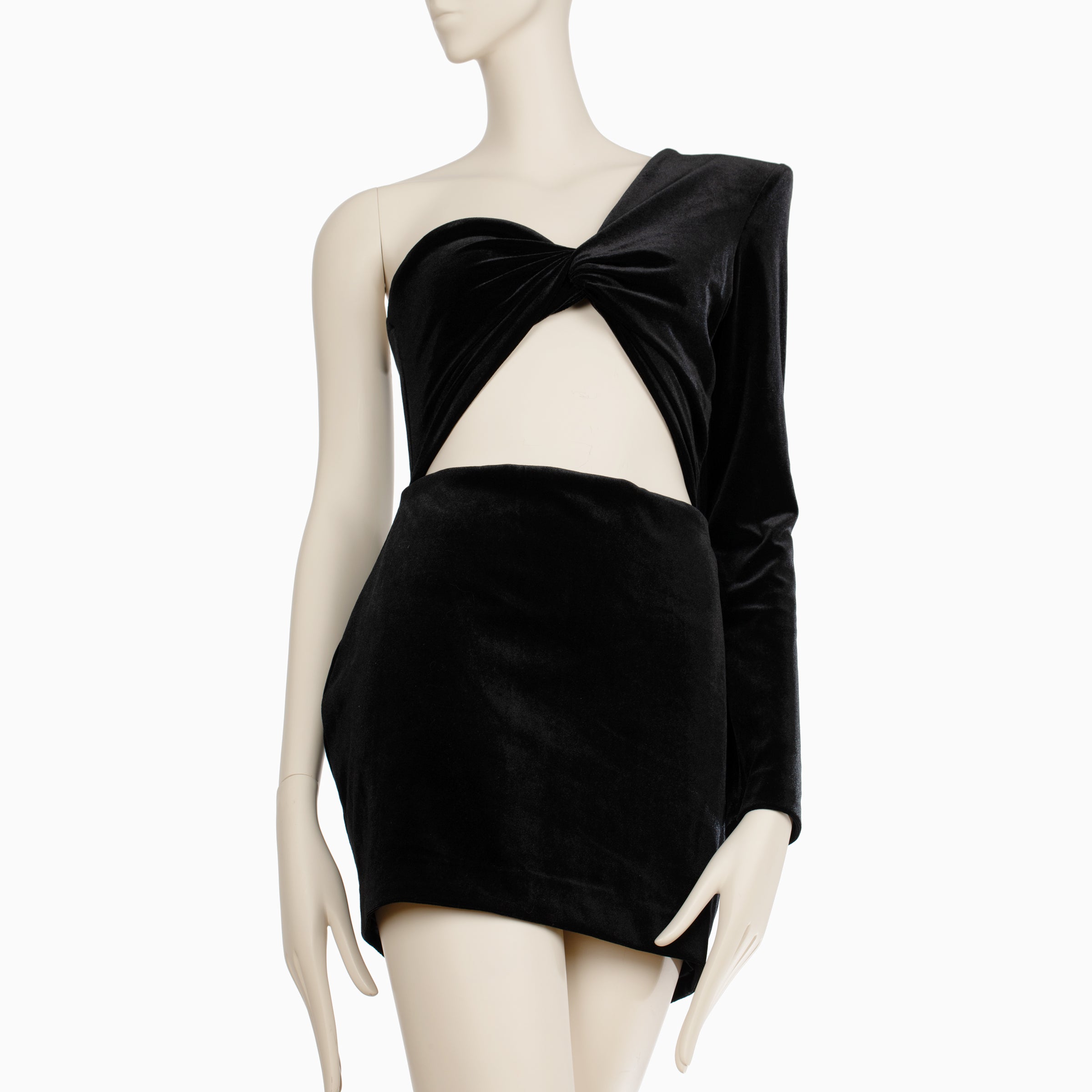 Alex Perry Black Greer Velvet One Shoulder Knot Mini Dress