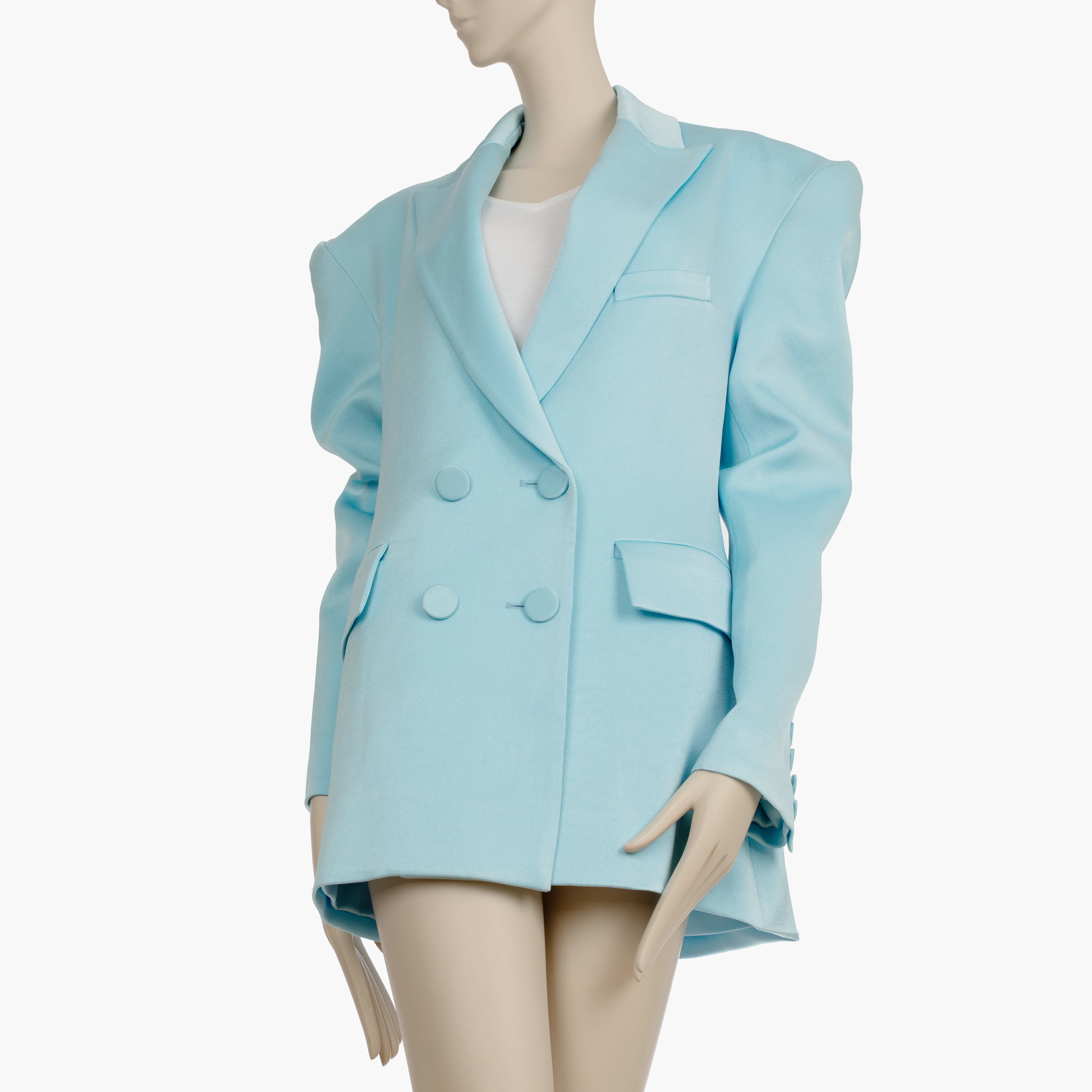 Alex Perry Pale Blue Wells Crepe Boyfriend Double Breasted Blazer