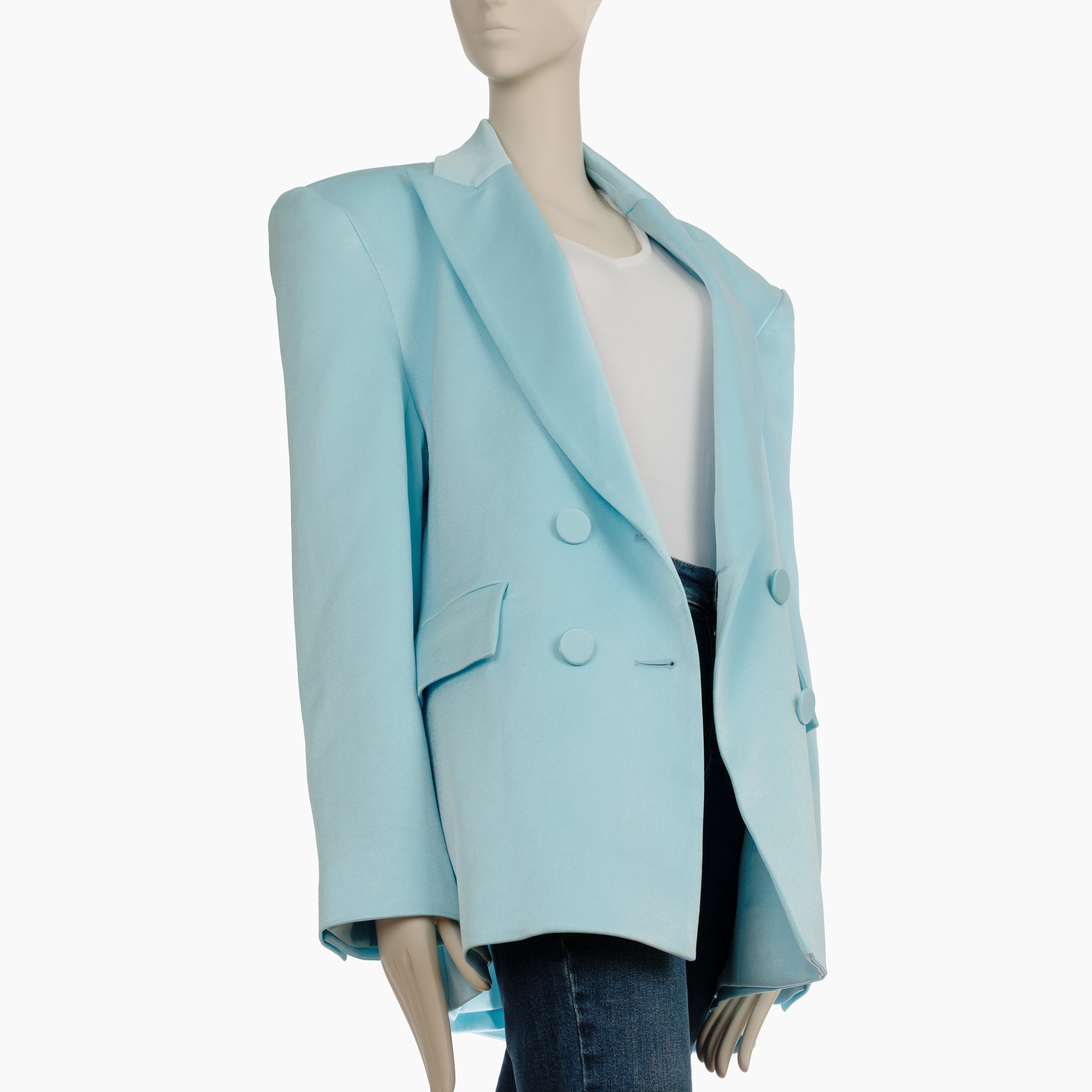 Alex Perry Pale Blue Wells Crepe Boyfriend Double Breasted Blazer