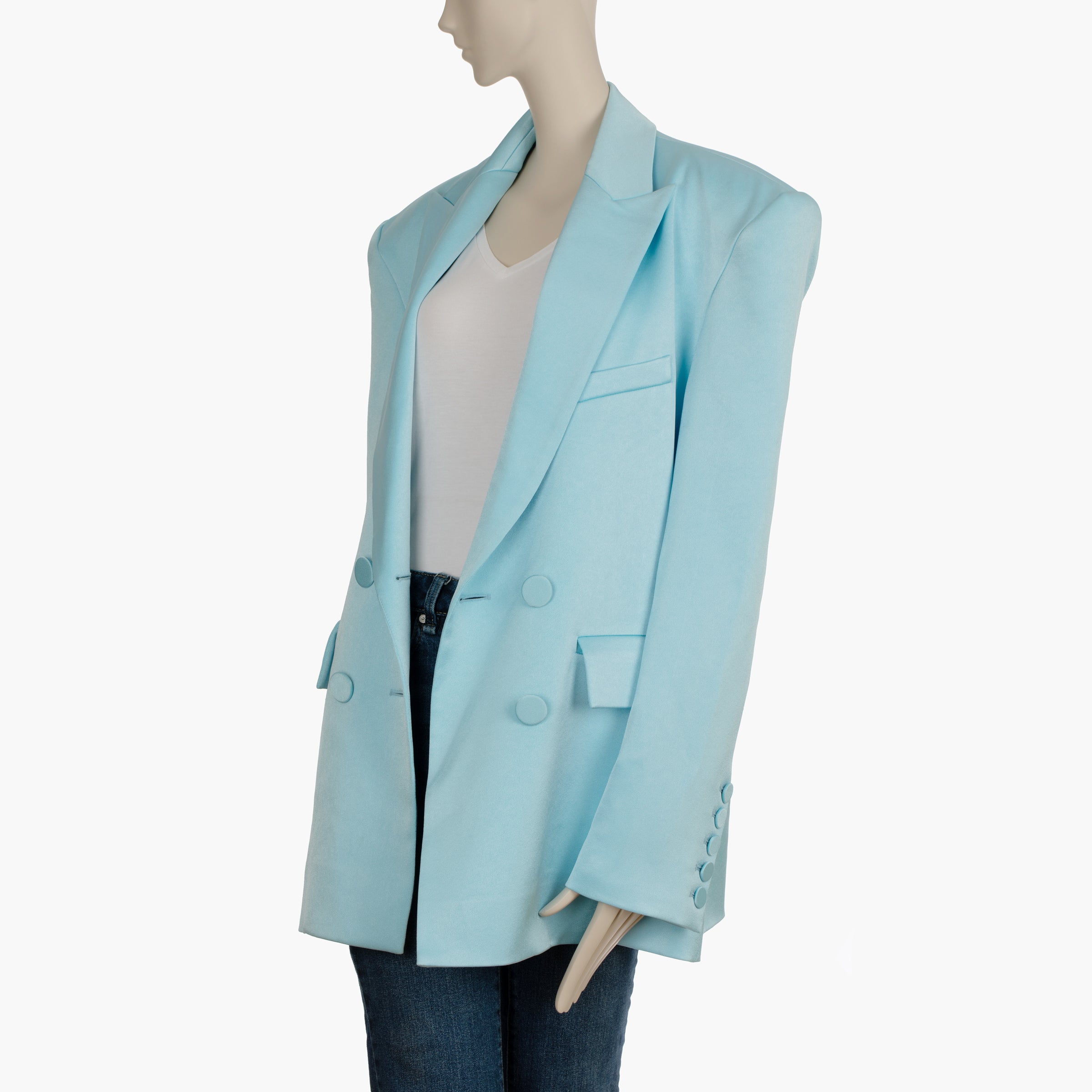 Alex Perry Pale Blue Wells Crepe Boyfriend Double Breasted Blazer
